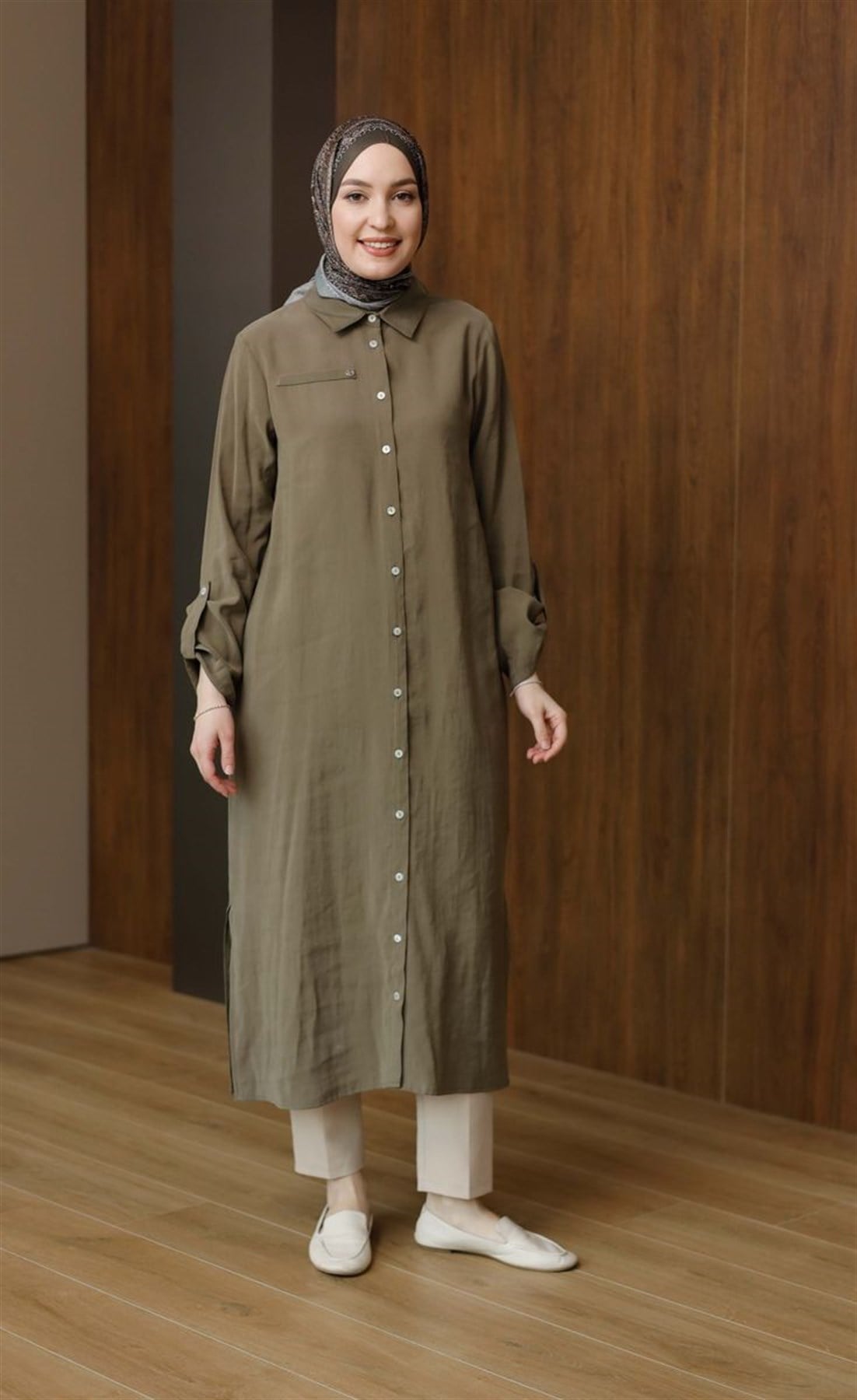 Armine Trend Basic Uzun Tunik Küf Yeşili