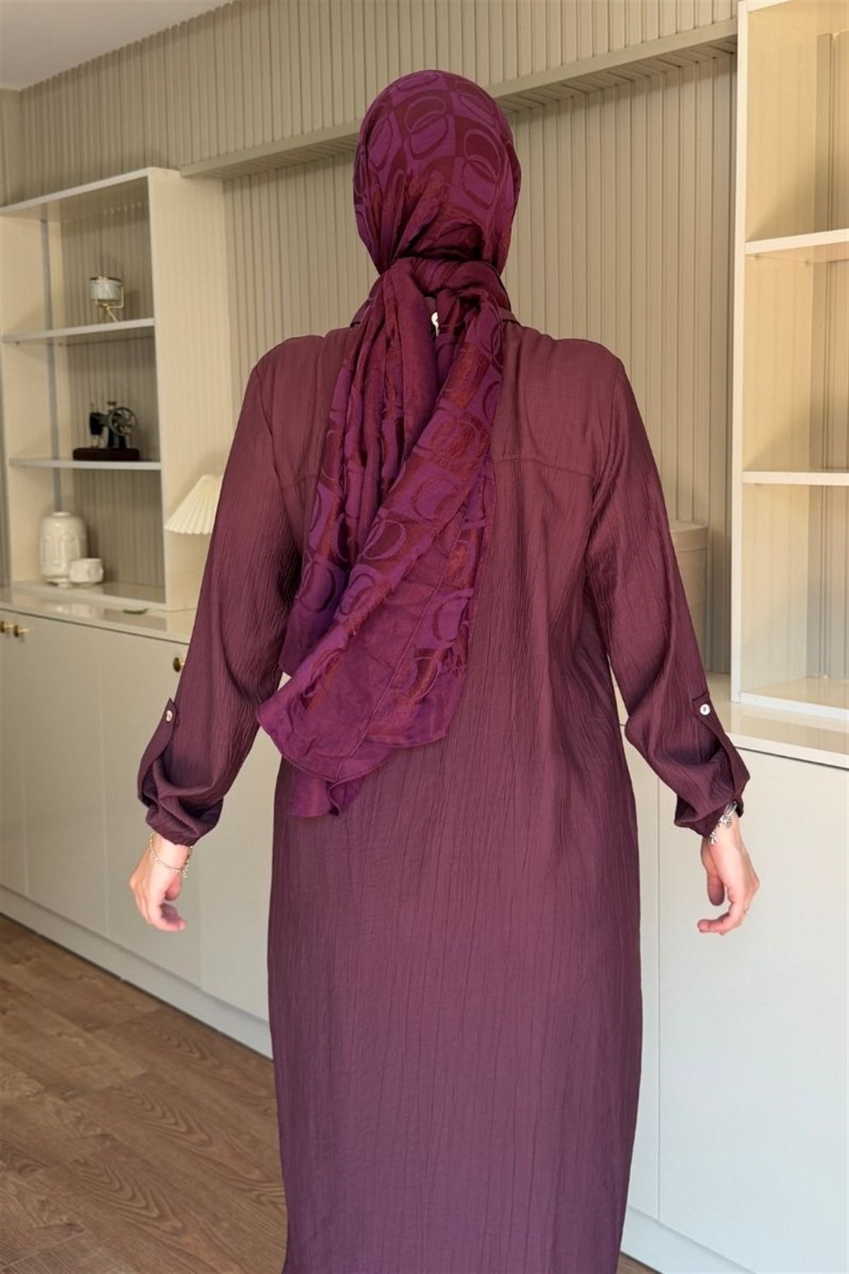 Armine Trend Boydan Düğmeli Cep Detaylı Uzun Tunik Mürdüm