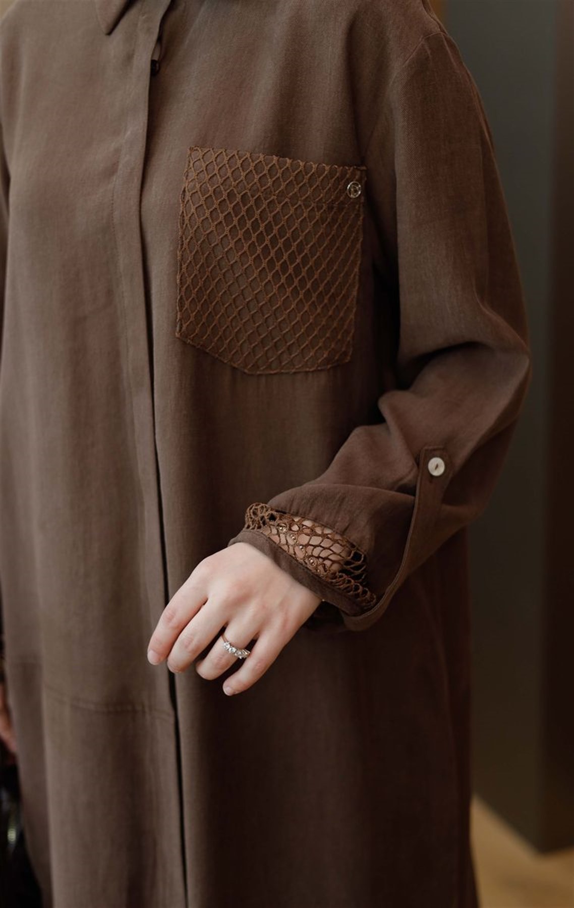 Armine Trend File Detaylı Uzun Tunik Kahverengi 