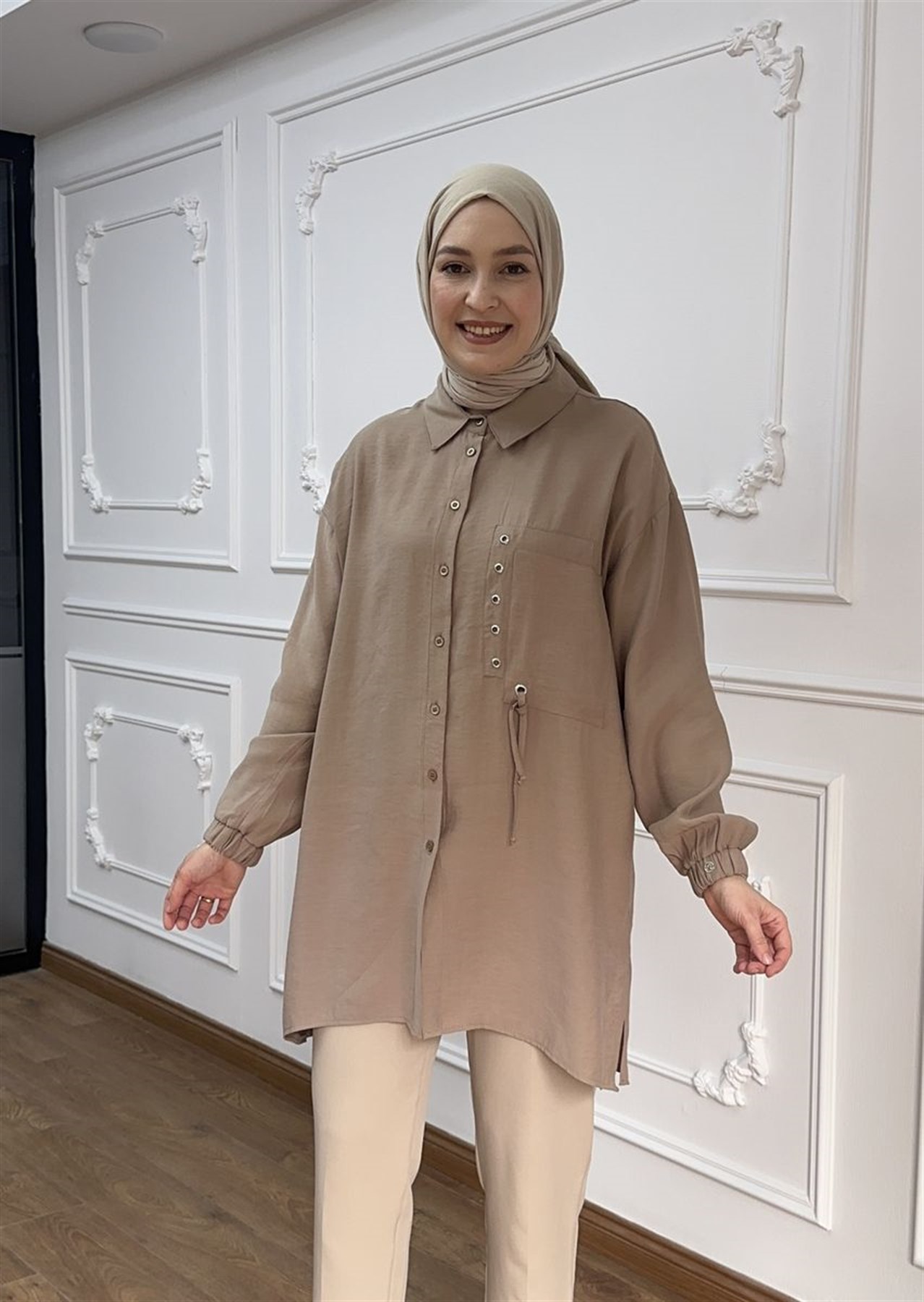 Armine Trend Kuş Gözü Detaylı Tunik Vizon 