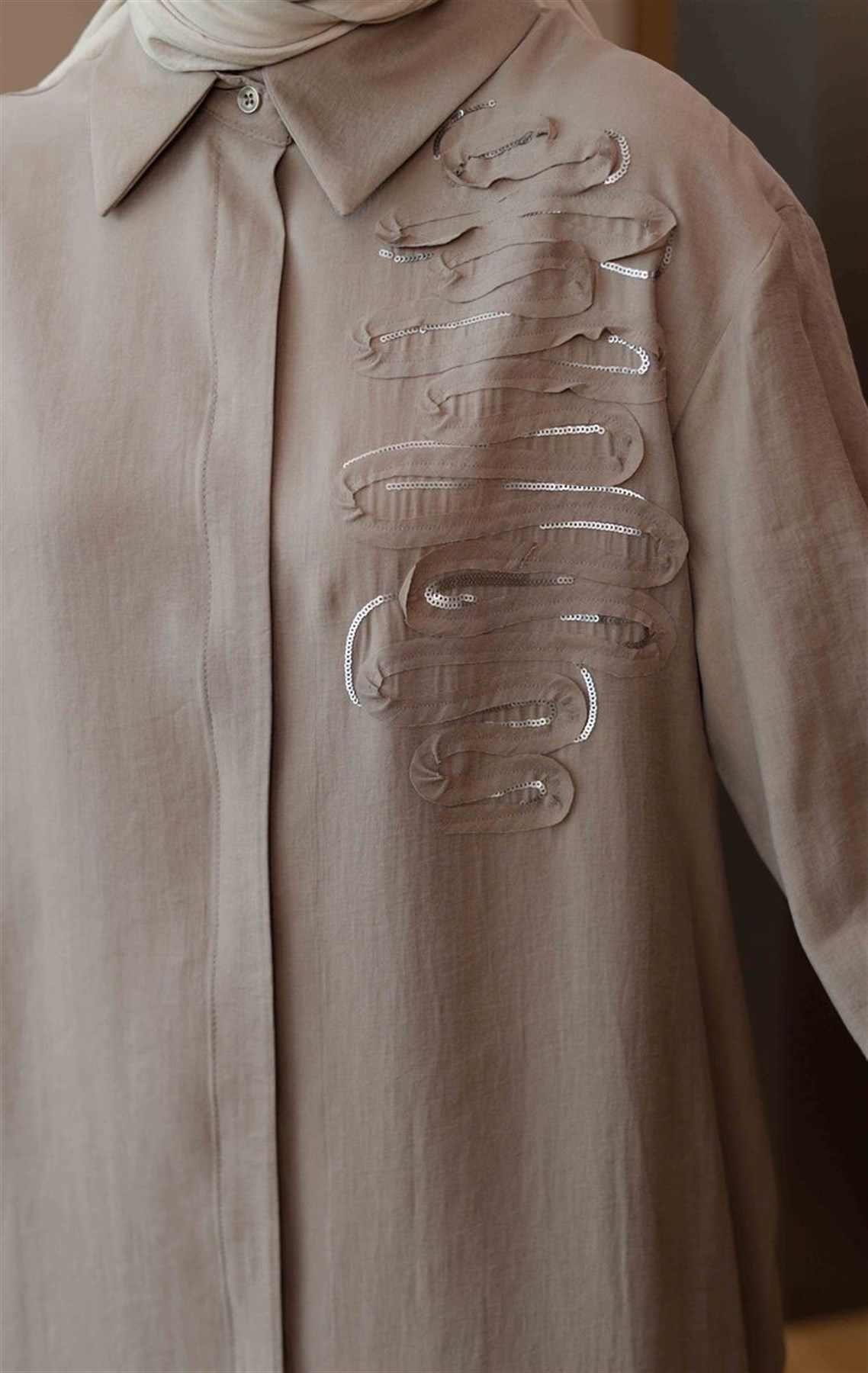 Armine Trend Pul Detaylı Uzun Tunik Bej