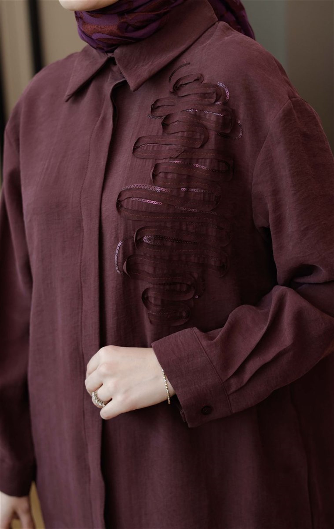 Armine Trend Pul Detaylı Uzun Tunik Bordo