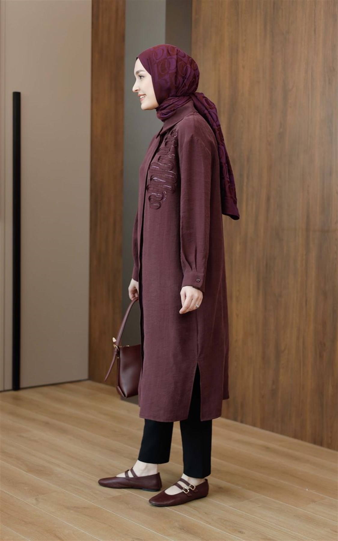 Armine Trend Pul Detaylı Uzun Tunik Bordo
