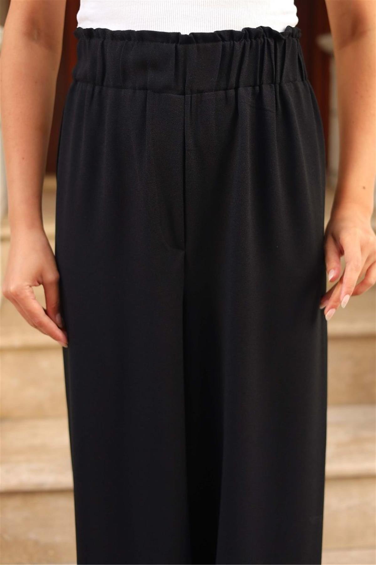 Beli Lastikli Bol Paça Pantolon Siyah