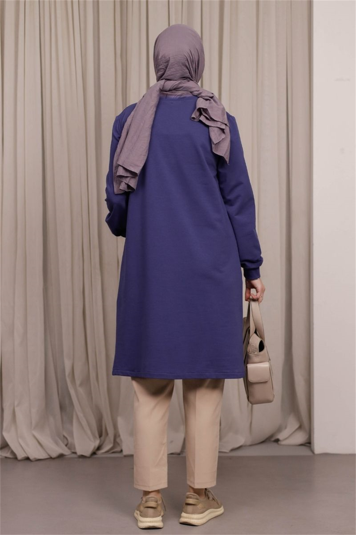 Biye Detaylı Uzun Sweat Mor