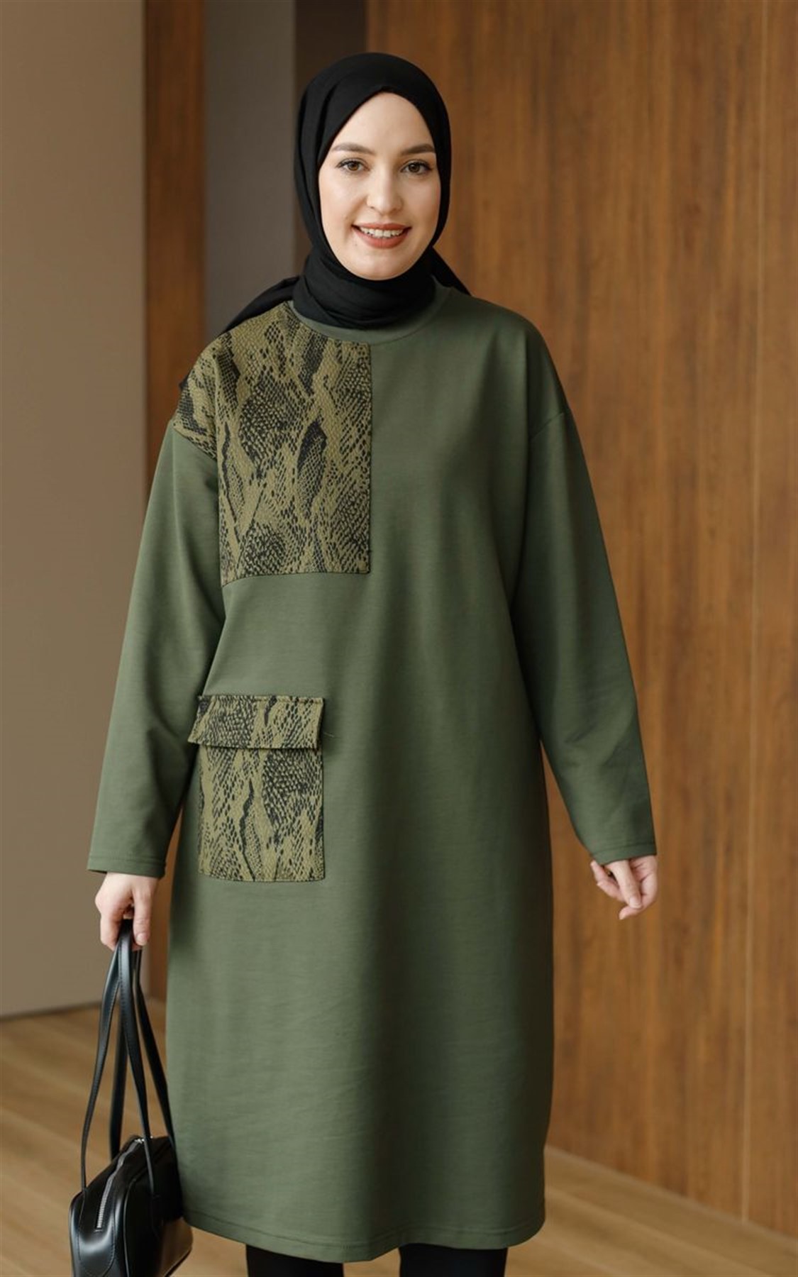 Brokar Desen Cepli Uzun Sweat Haki