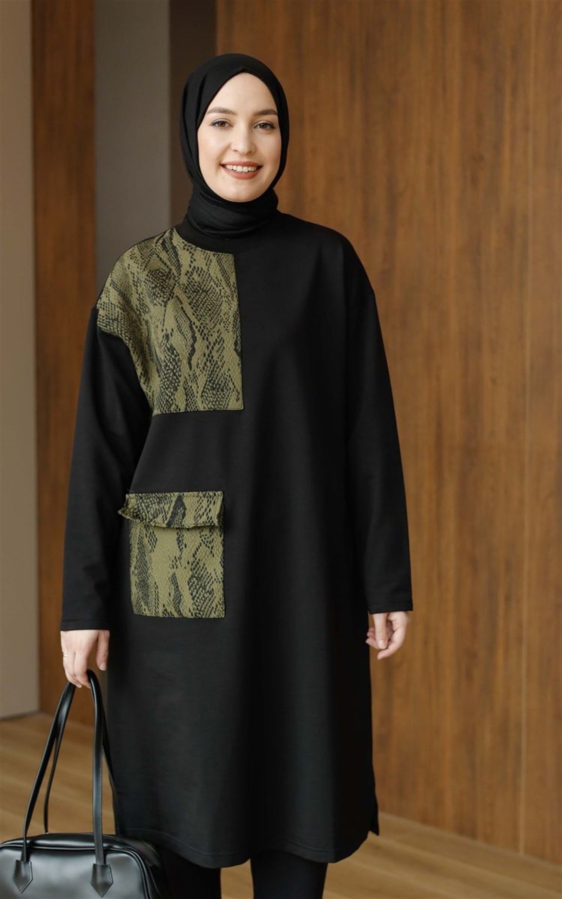 Brokar Desen Cepli Uzun Sweat Siyah