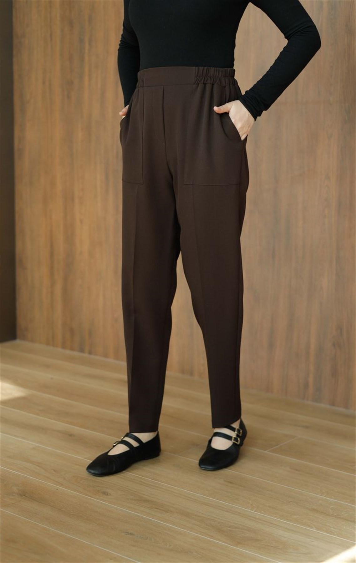 Cepli Krep Pantolon Kahve