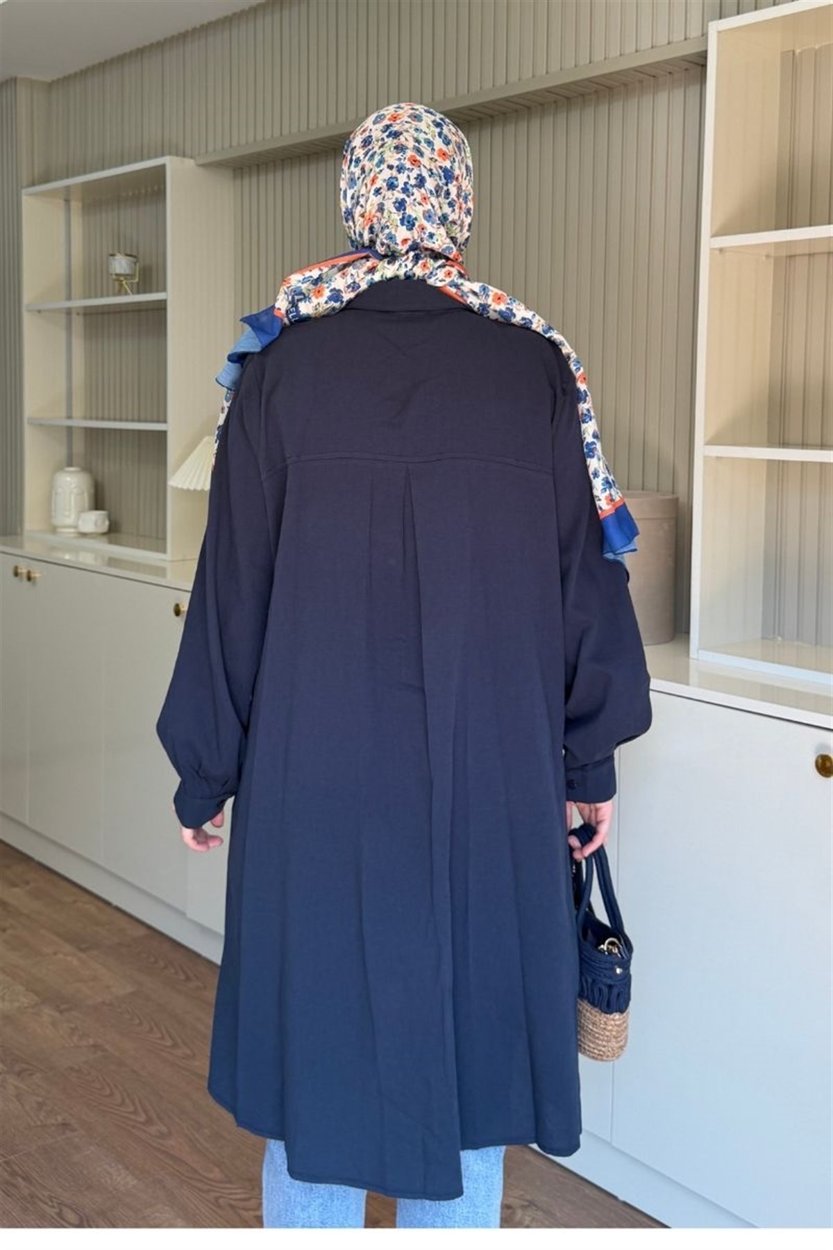 Cepli Pamuklu Basic Uzun Tunik Lacivert