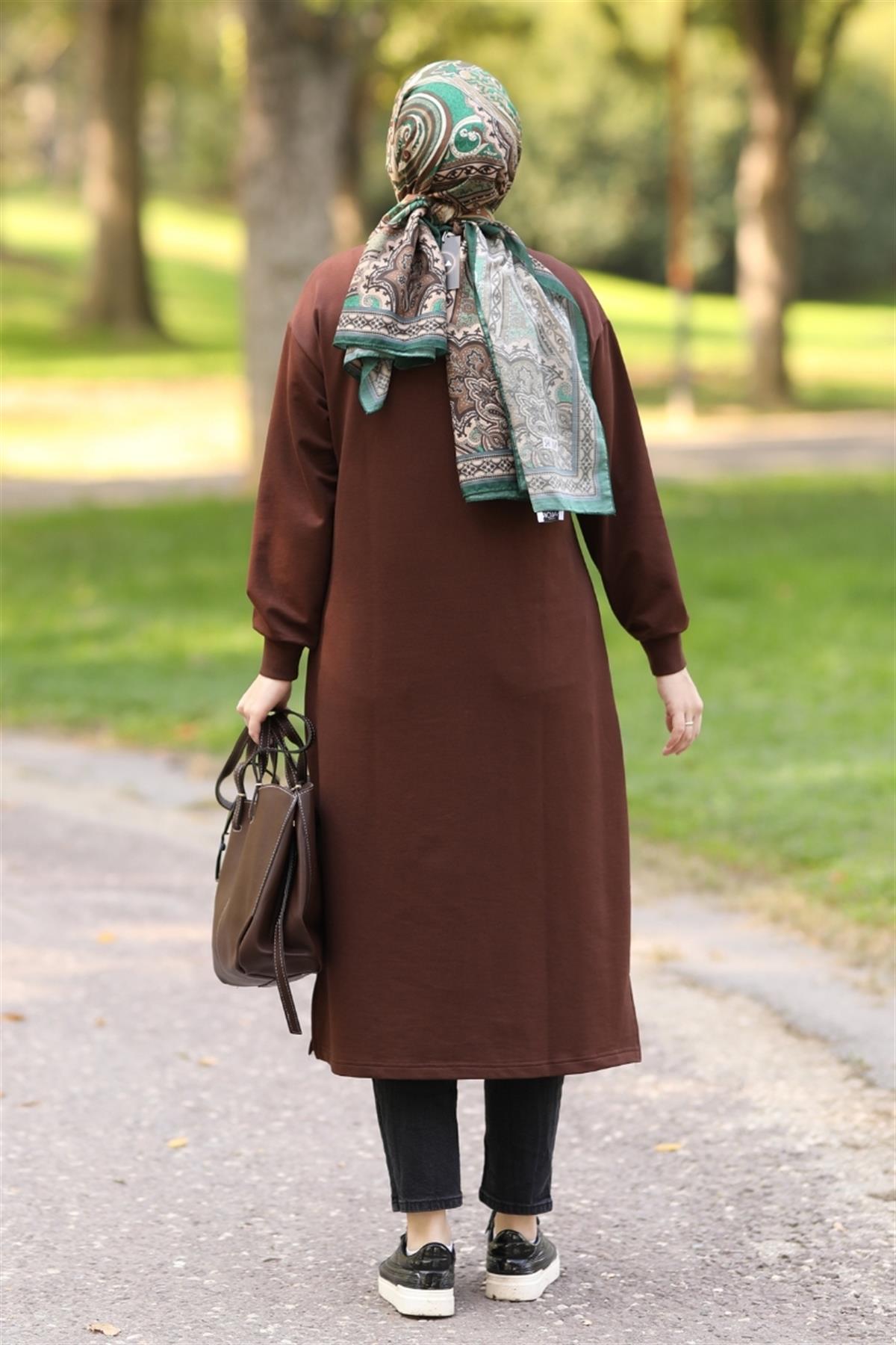 D Tokalı Uzun Sweat Acı Kahve