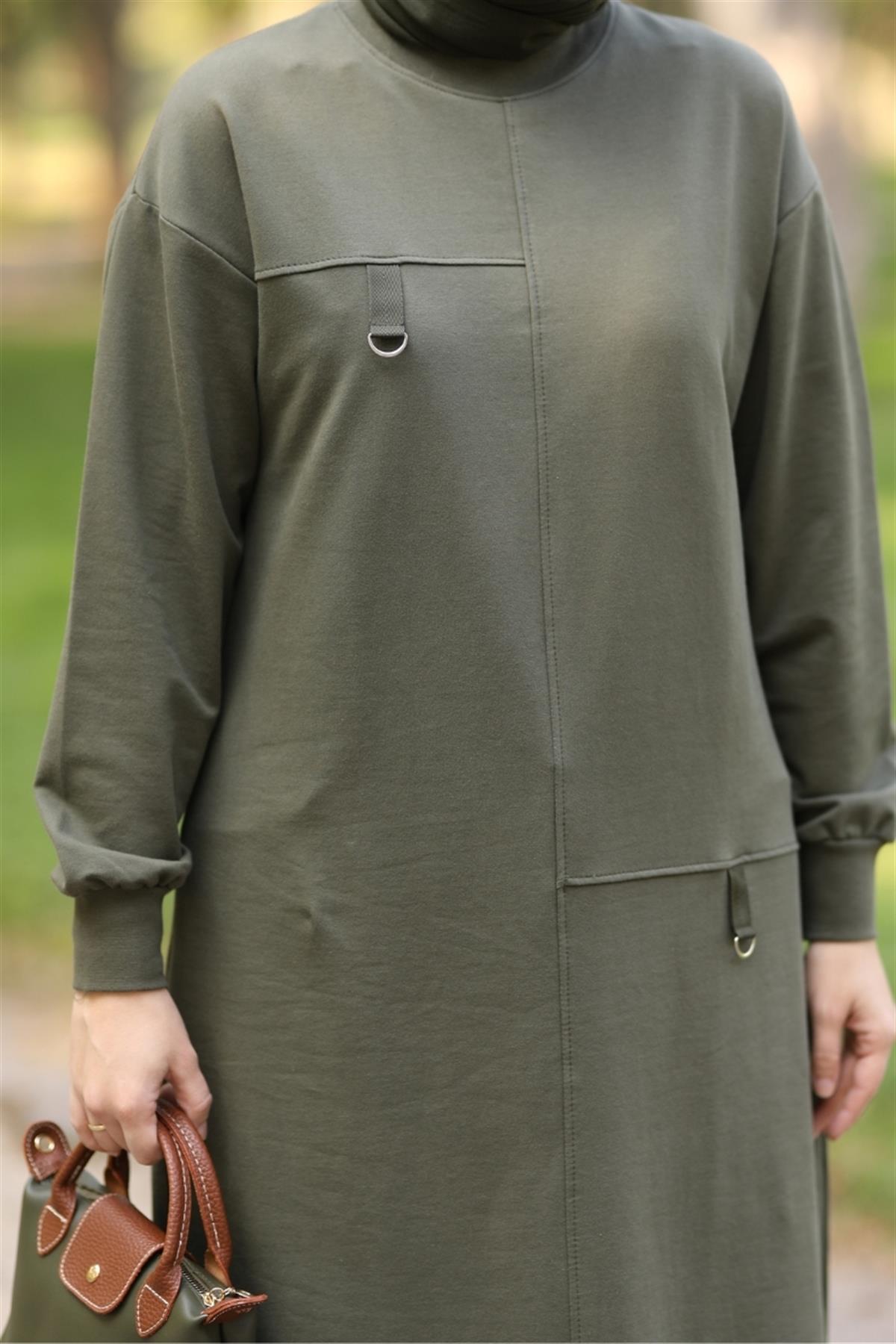 D Tokalı Uzun Sweat Haki