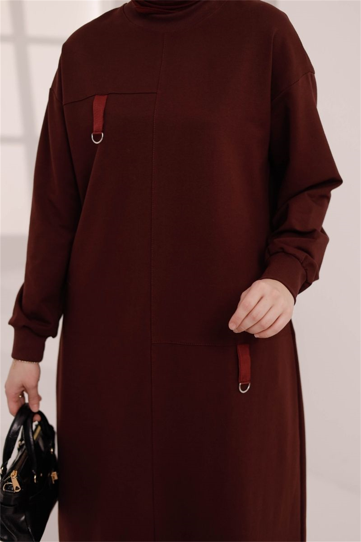 D Tokalı Uzun Sweat Vişne