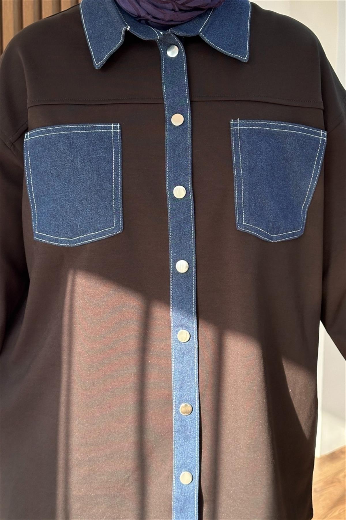 Denim Detaylı İkili Takım Siyah