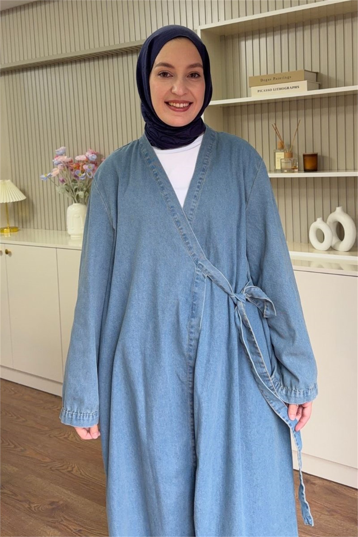 Denim Yandan Bağlamalı Kap Mavi