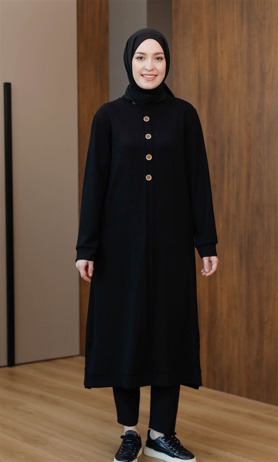 Düğmeli Oysho Uzun Tunik Siyah