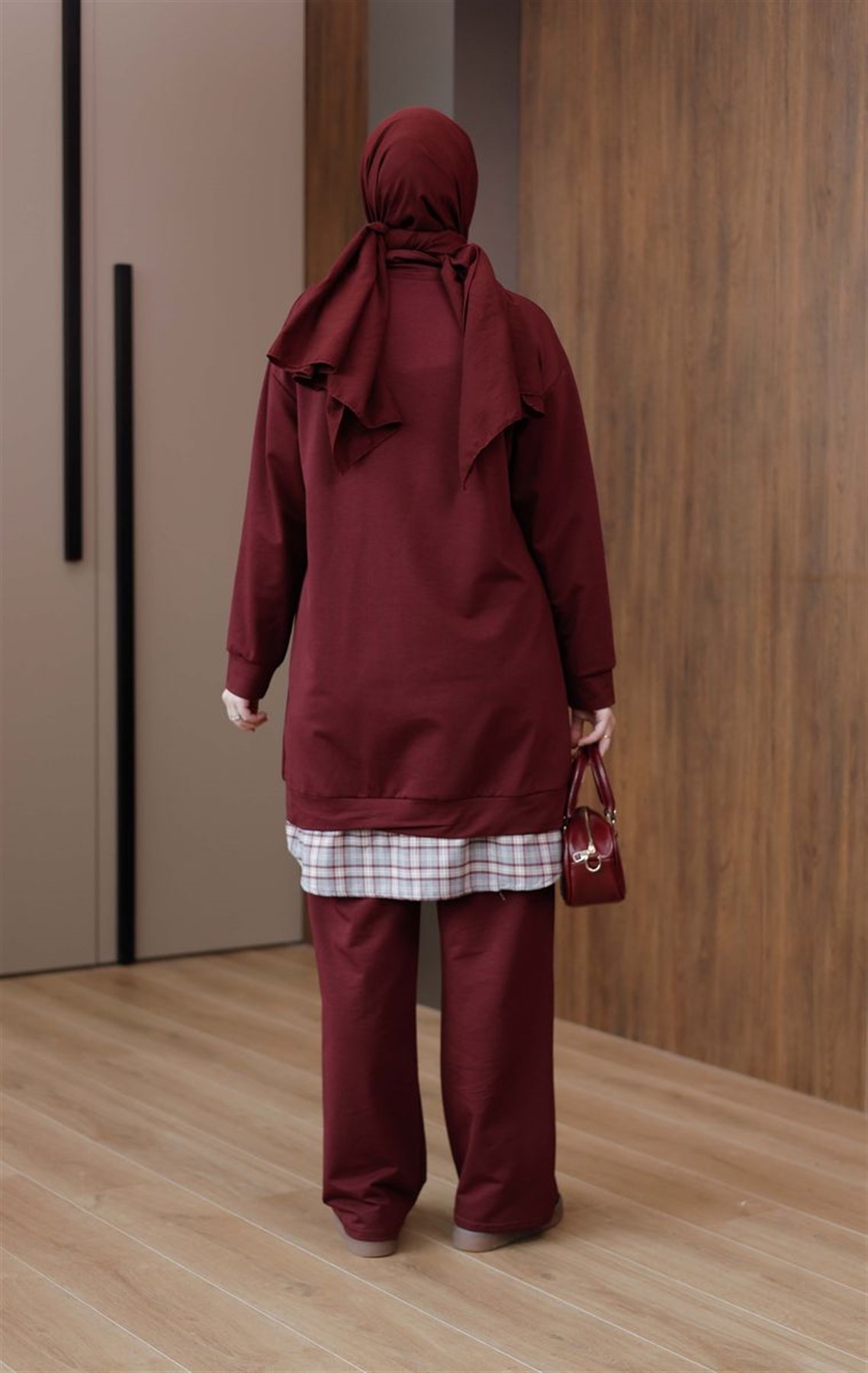 Ekose Detaylı Takım Bordo