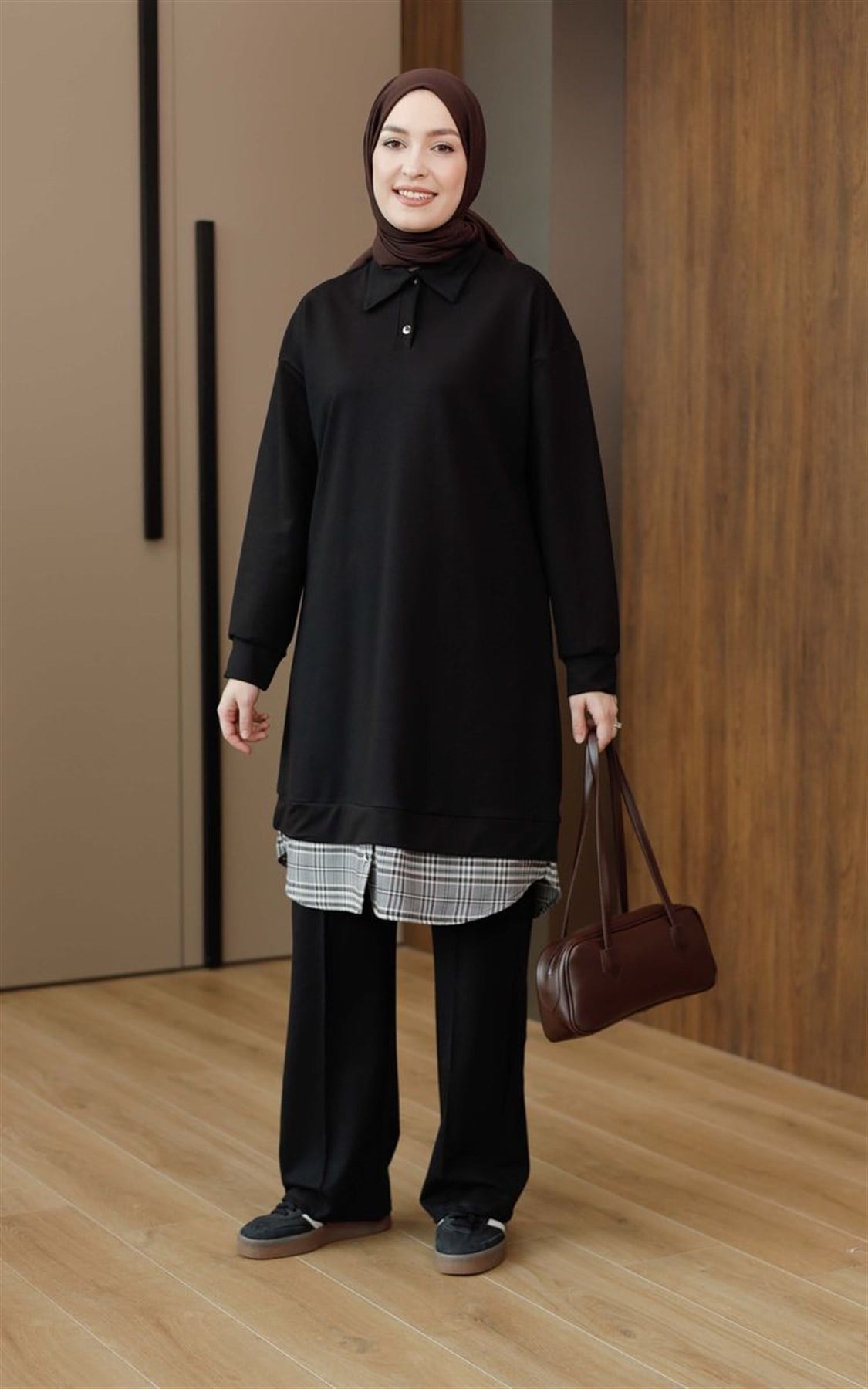 Ekose Detaylı Takım Siyah