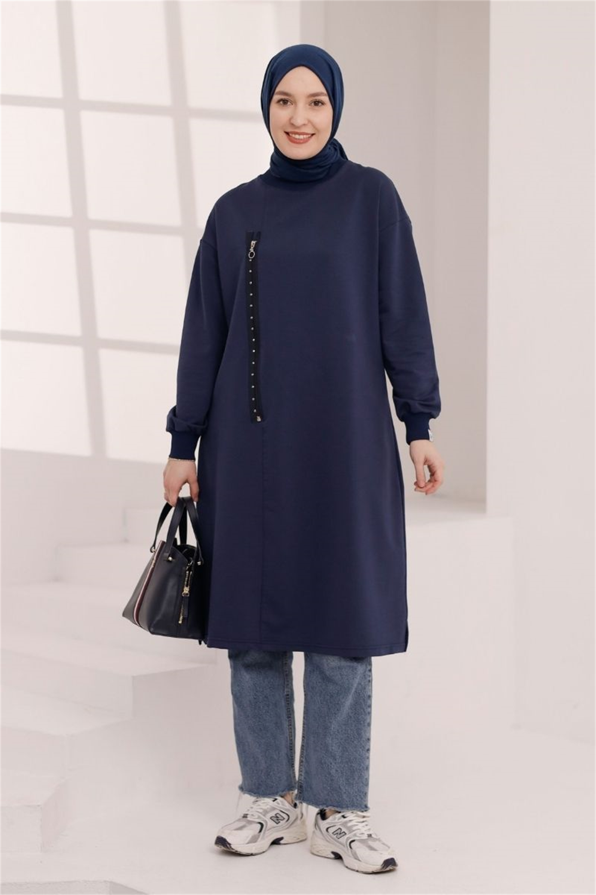 Fermuar Detaylı 110 cm Sweat Lacivert