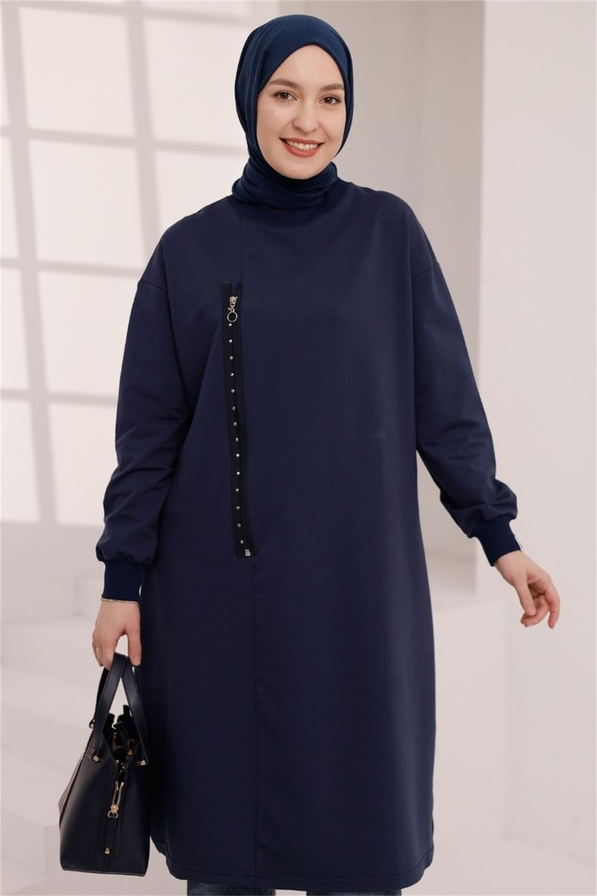 Fermuar Detaylı 110 cm Sweat Lacivert