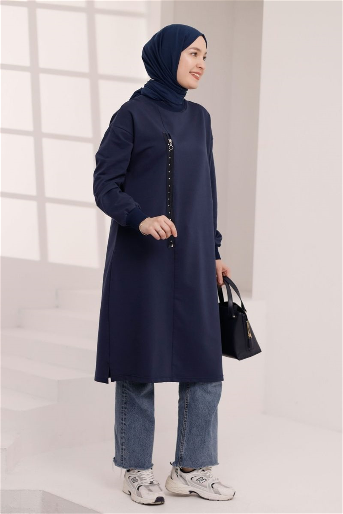 Fermuar Detaylı 110 cm Sweat Lacivert