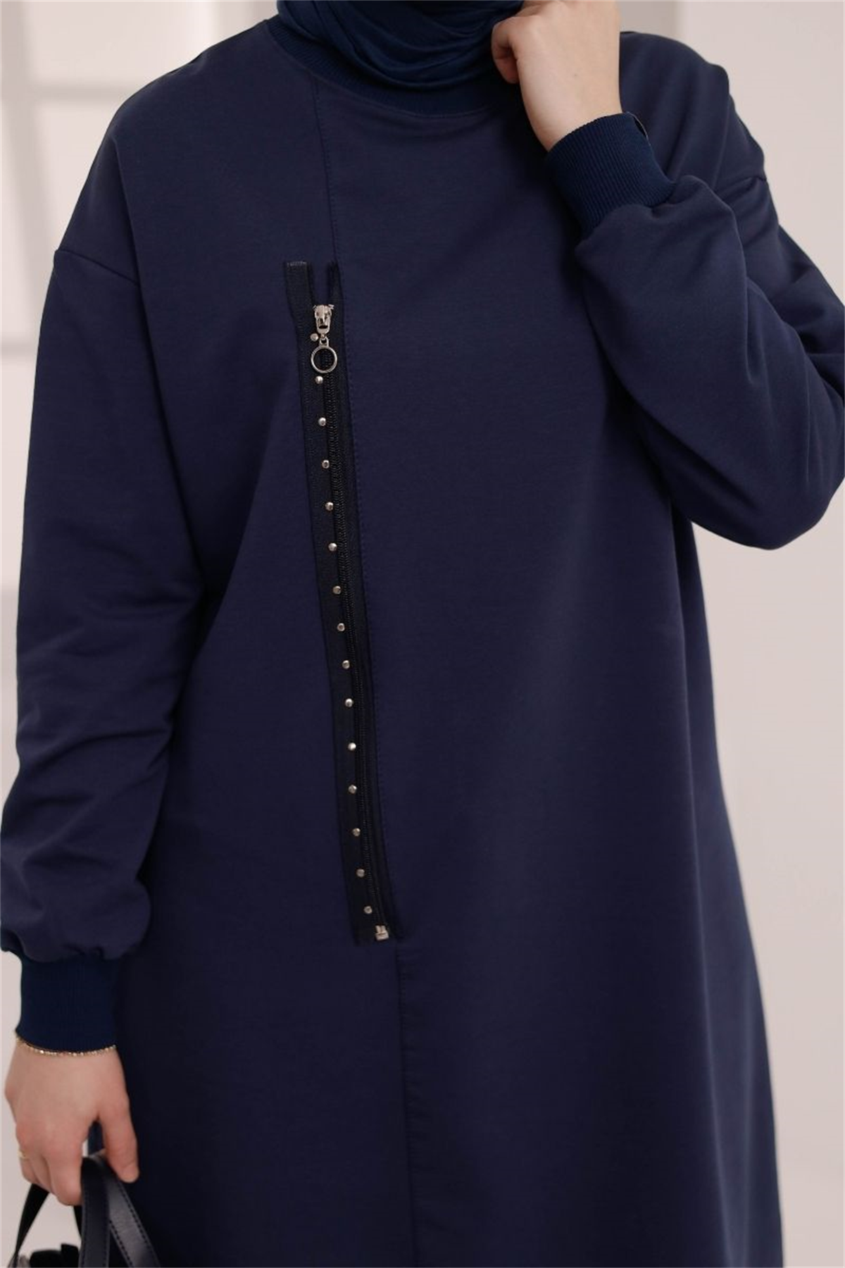 Fermuar Detaylı 110 cm Sweat Lacivert