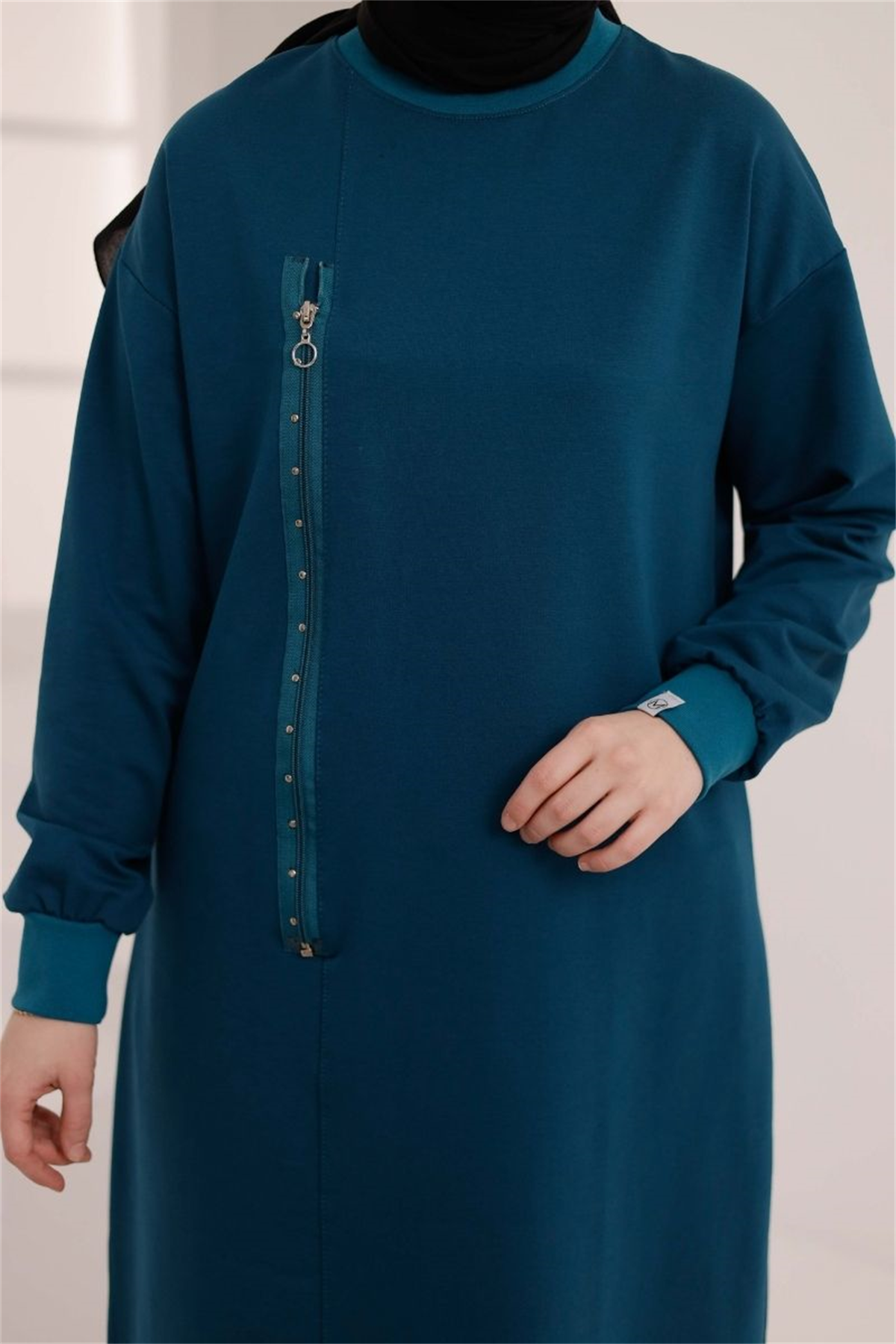 Fermuar Detaylı 110 cm Sweat Petrol