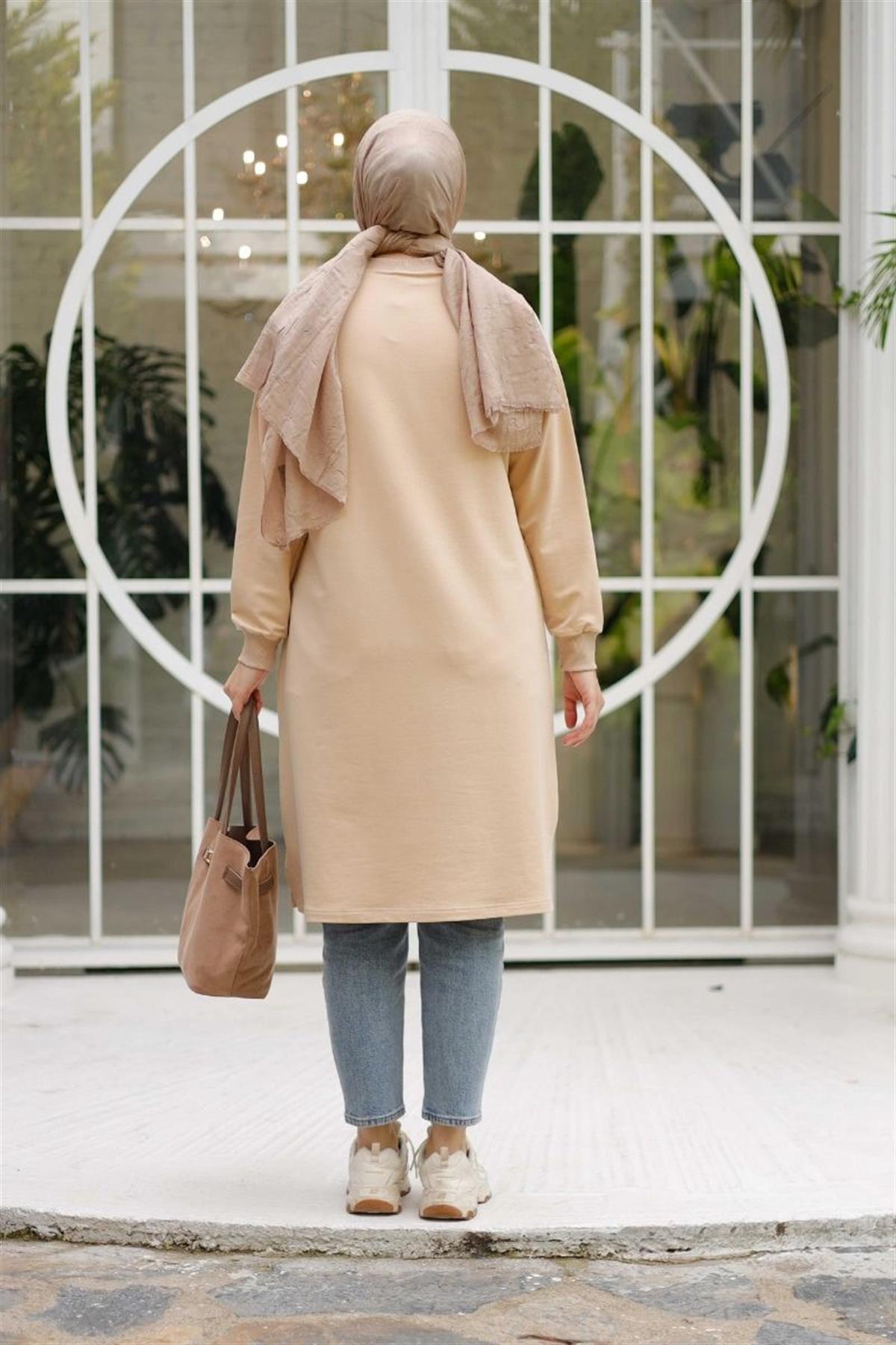 Flowers Uzun Tunik Krem