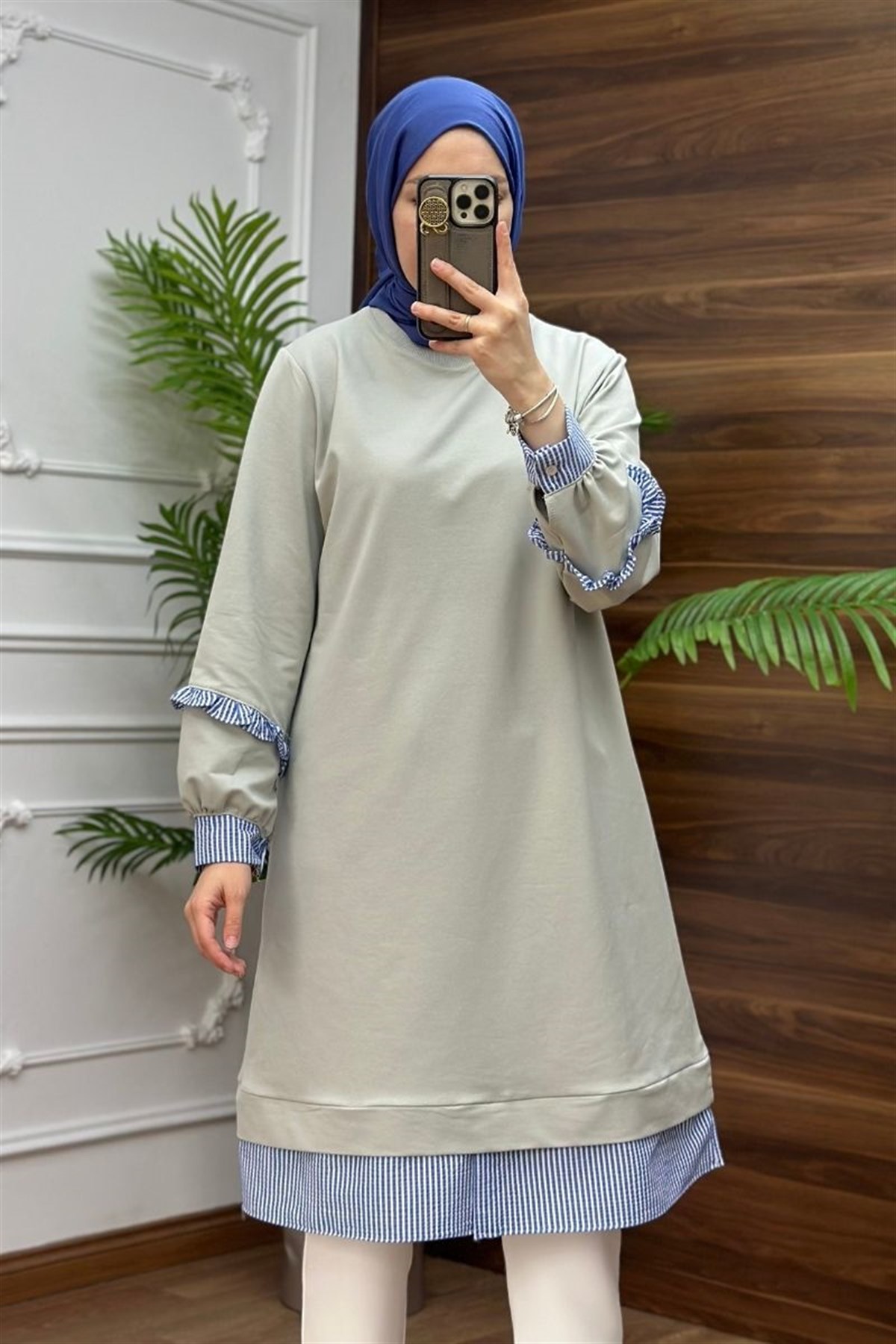 Gömlek Detaylı Sweat Gri