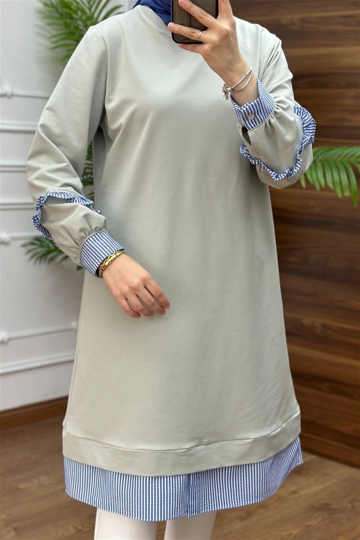 Gömlek Detaylı Sweat Gri