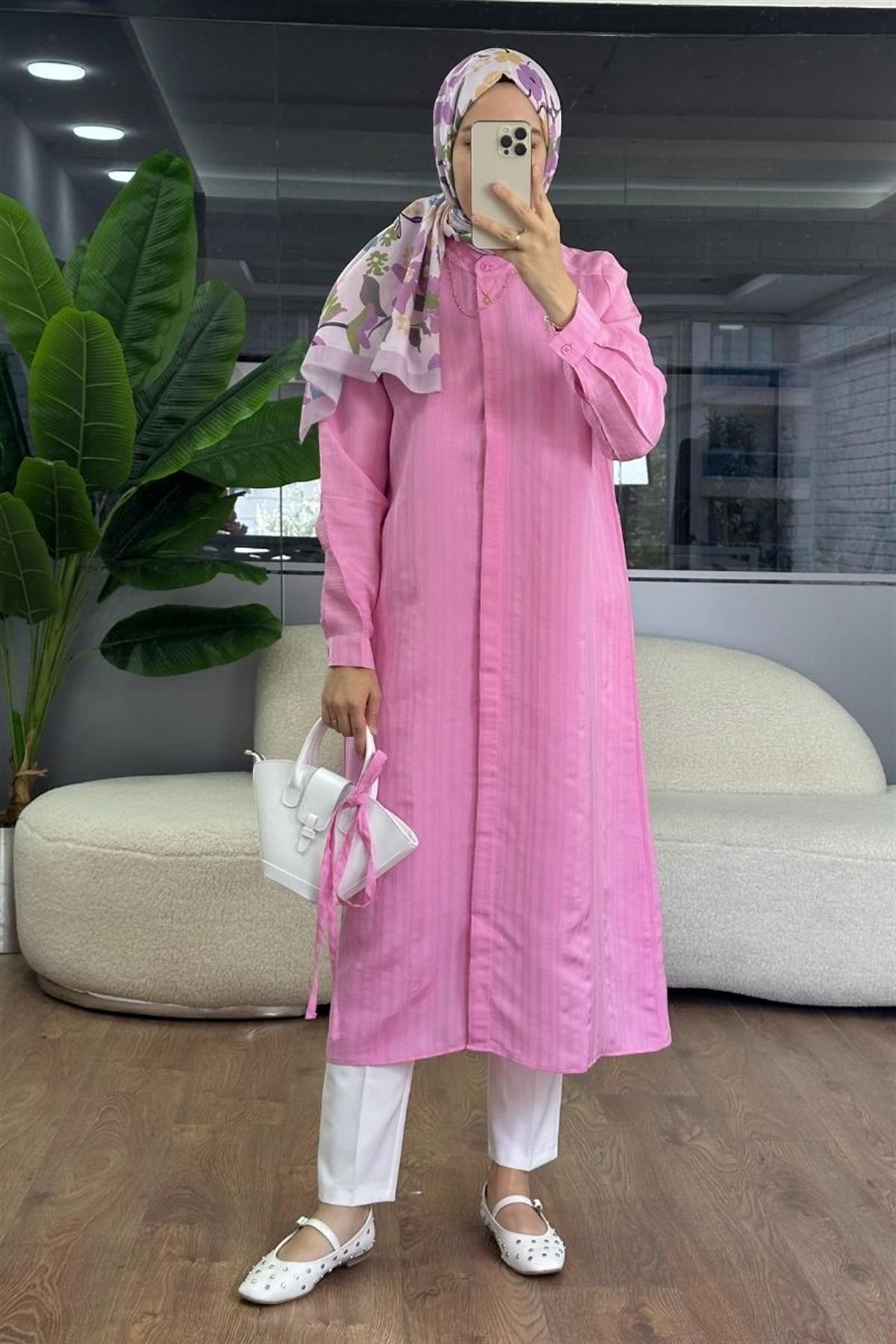 Hilay 120 cm Uzun Tunik Pembe
