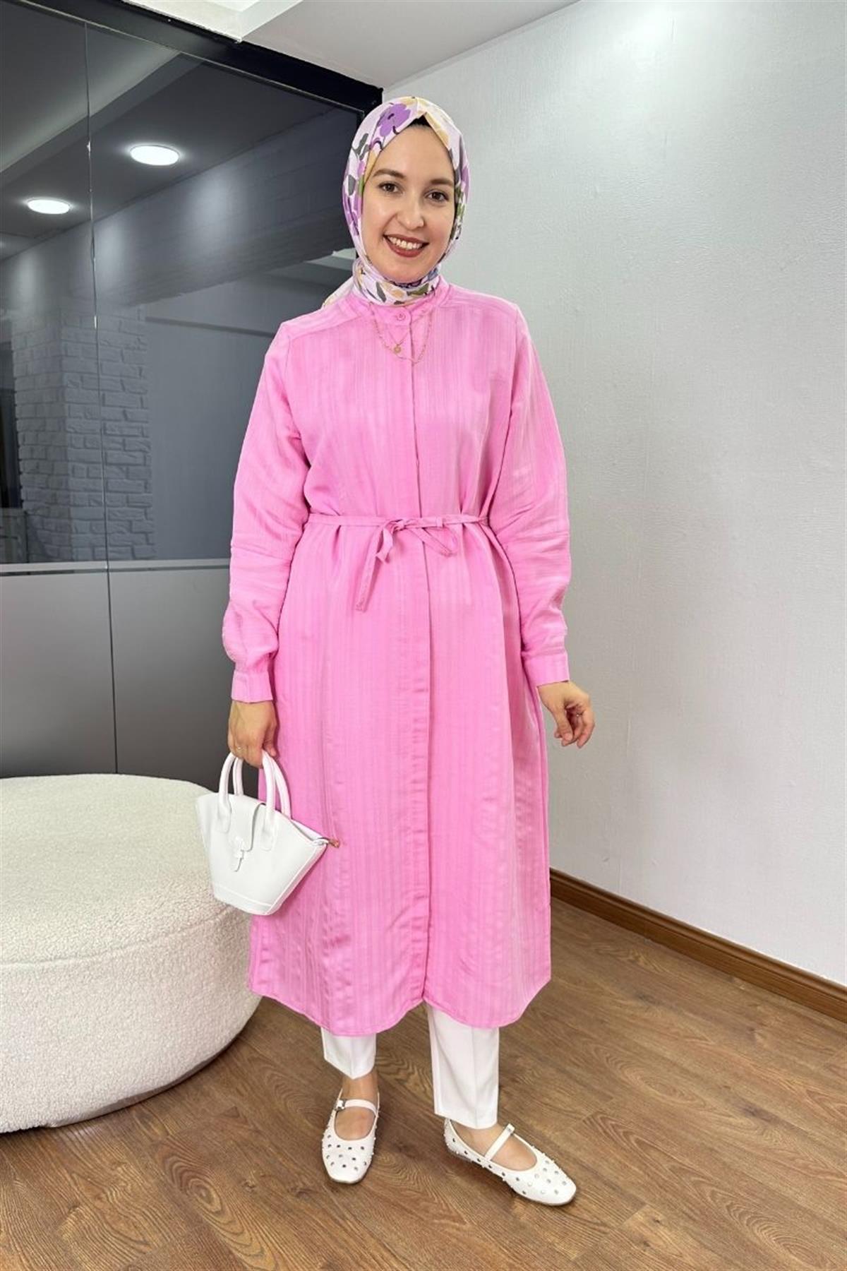 Hilay 120 cm Uzun Tunik Pembe