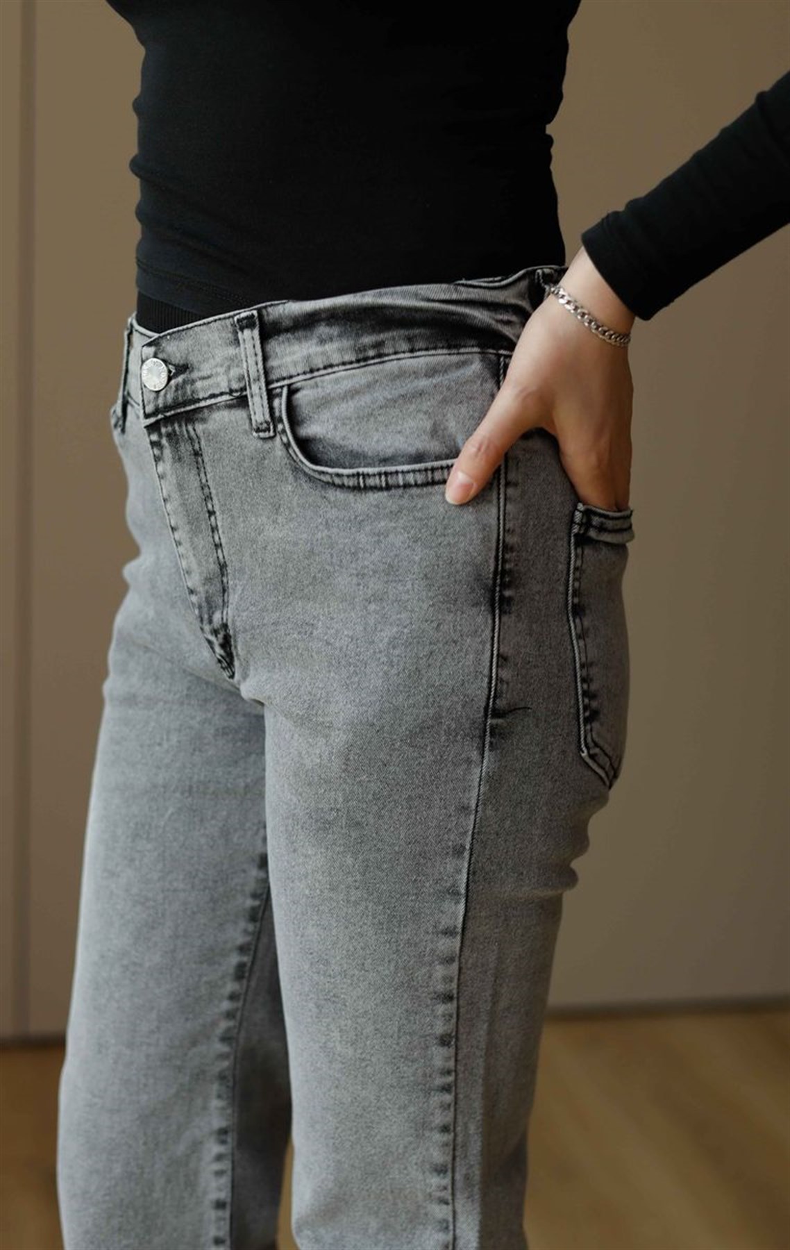 İspanyol Paça Kot Pantolon Füme