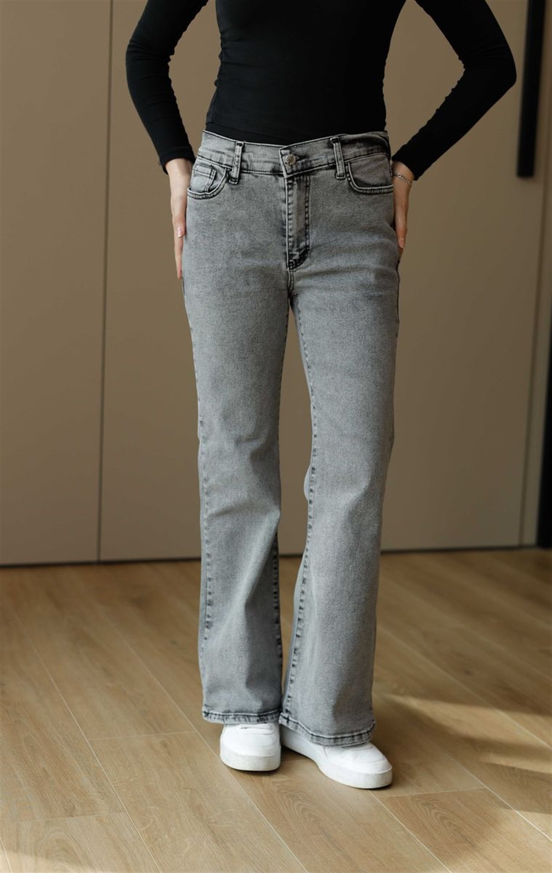 İspanyol Paça Kot Pantolon Füme