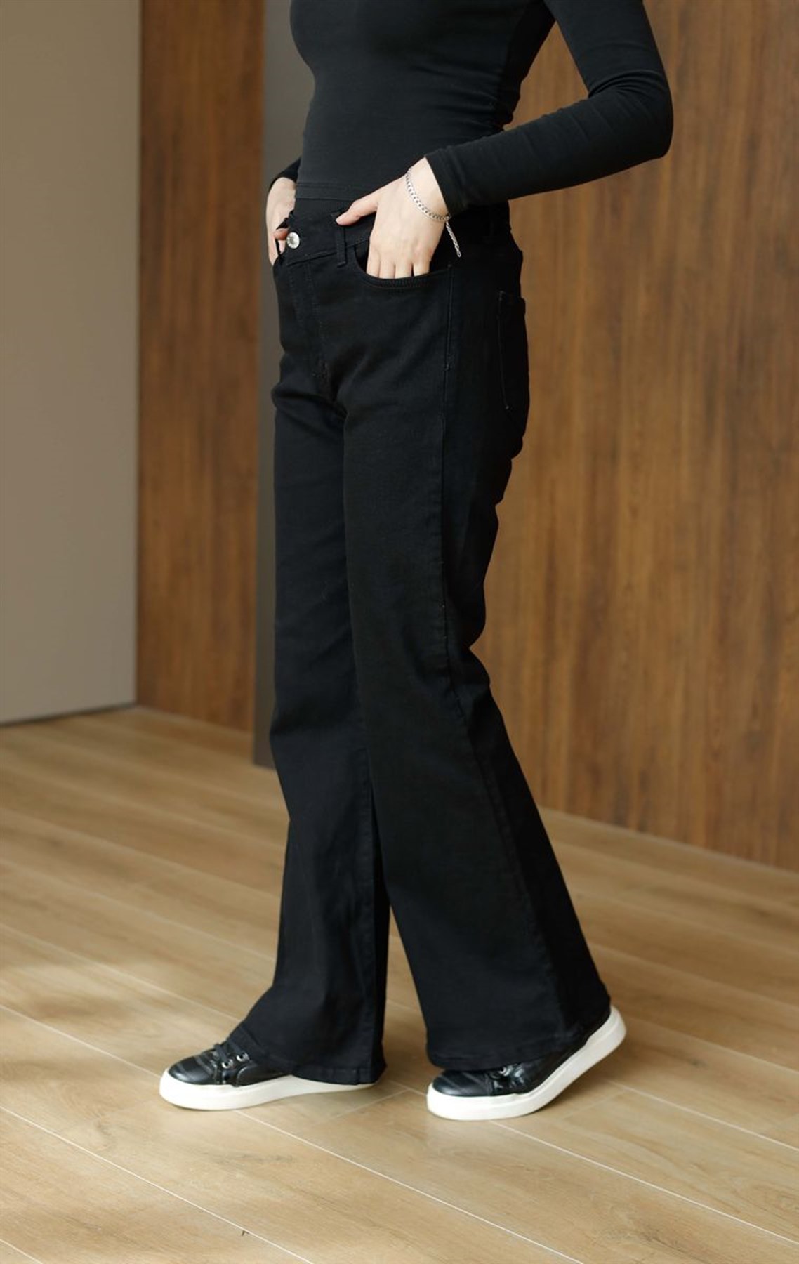 İspanyol Paça Kot Pantolon Siyah