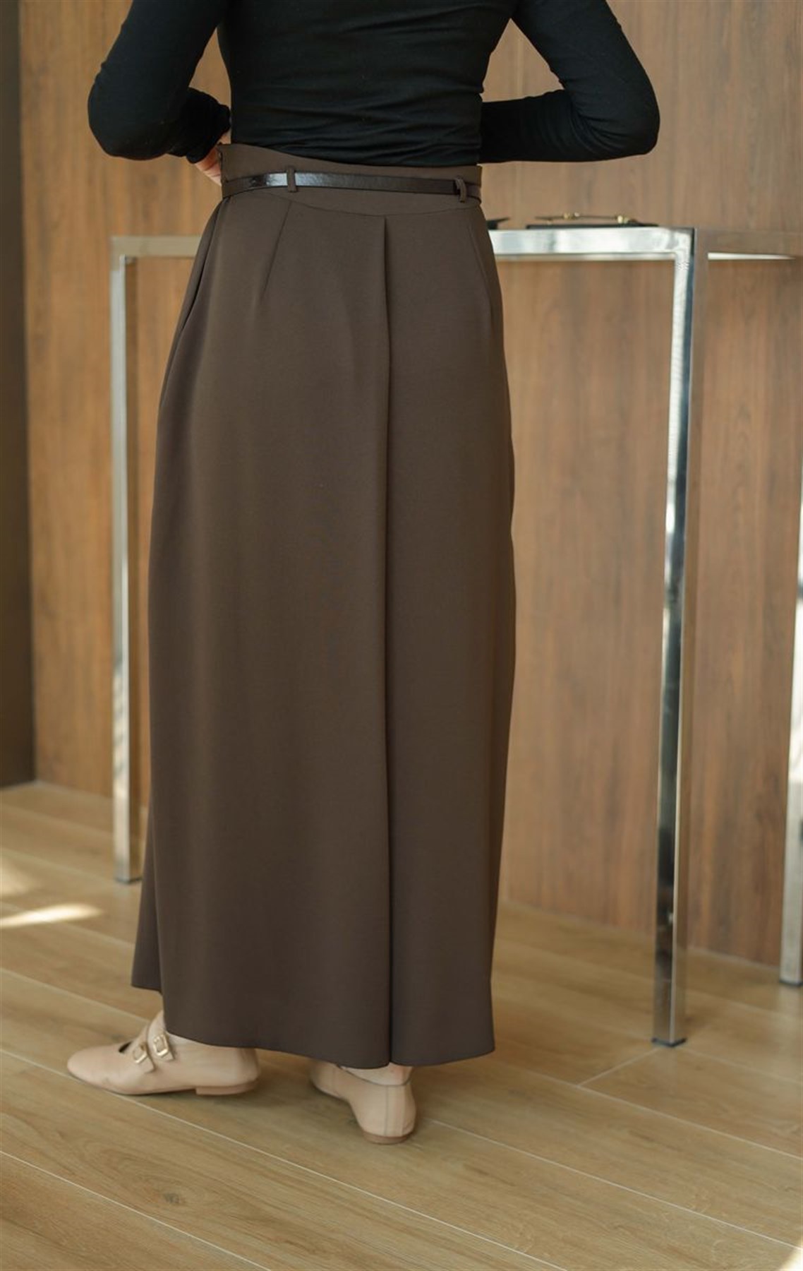 Kemerli Pantolon Etek Kahve