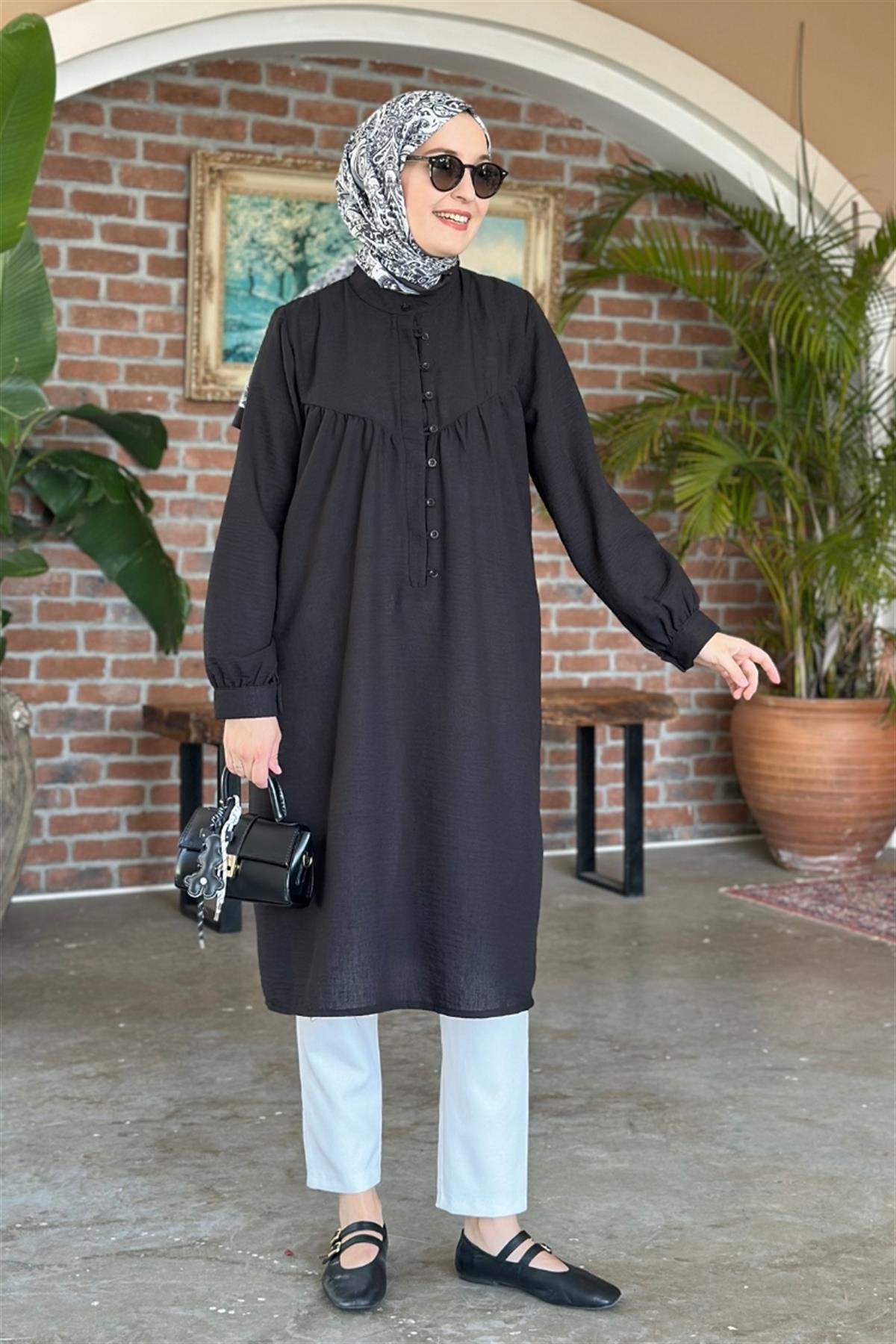 Lavin Önü Britli Tunik Siyah