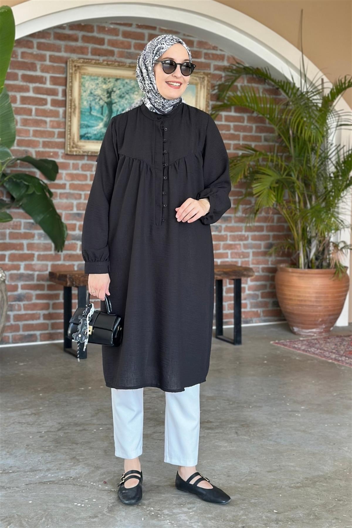 Lavin Önü Britli Tunik Siyah