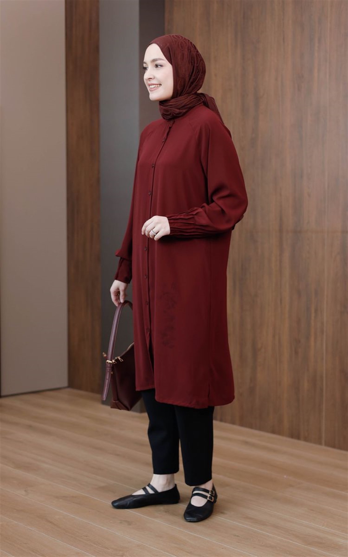 Lina Medine İpeği Uzun Tunik Bordo