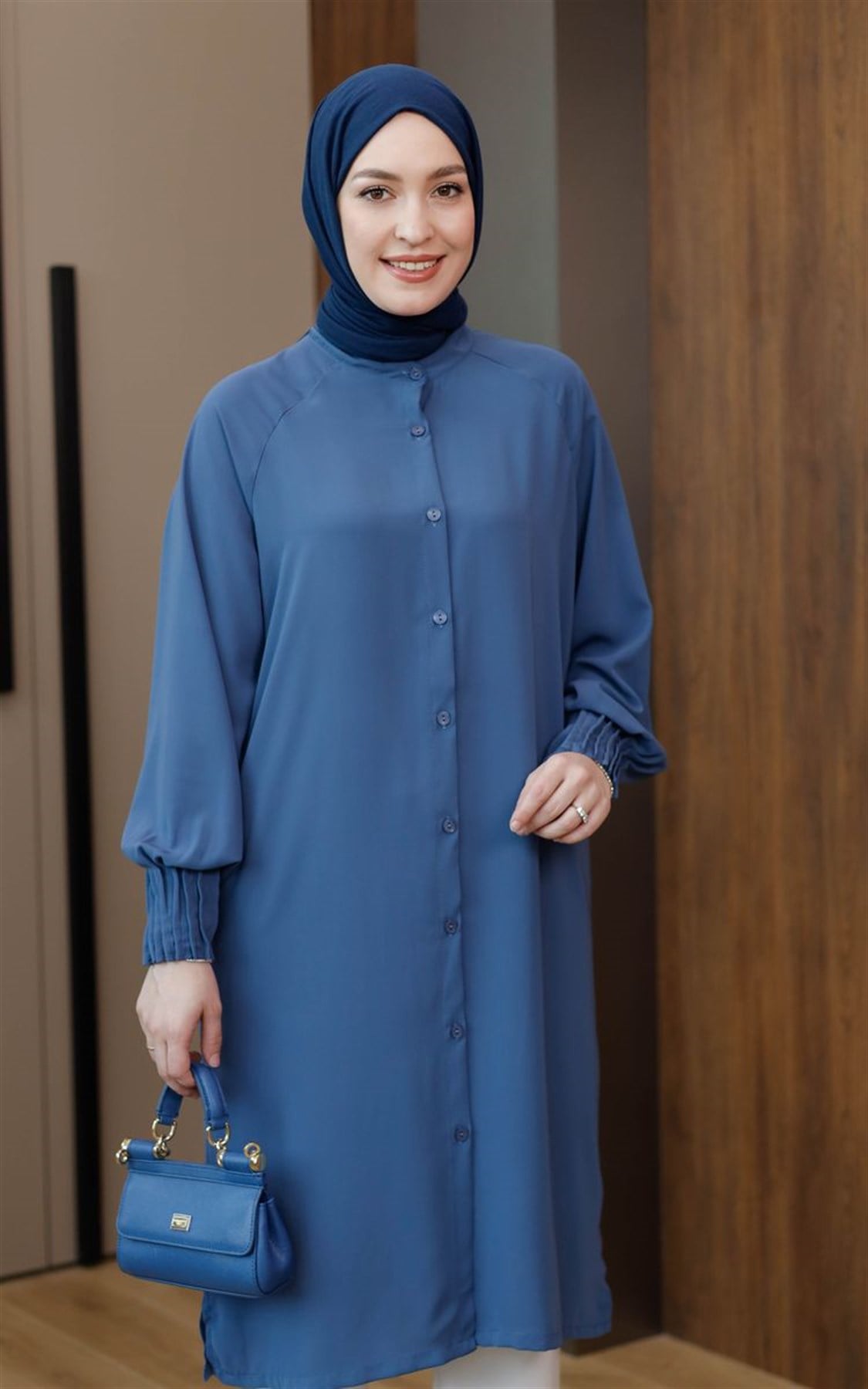 Lina Medine İpeği Uzun Tunik İndigo