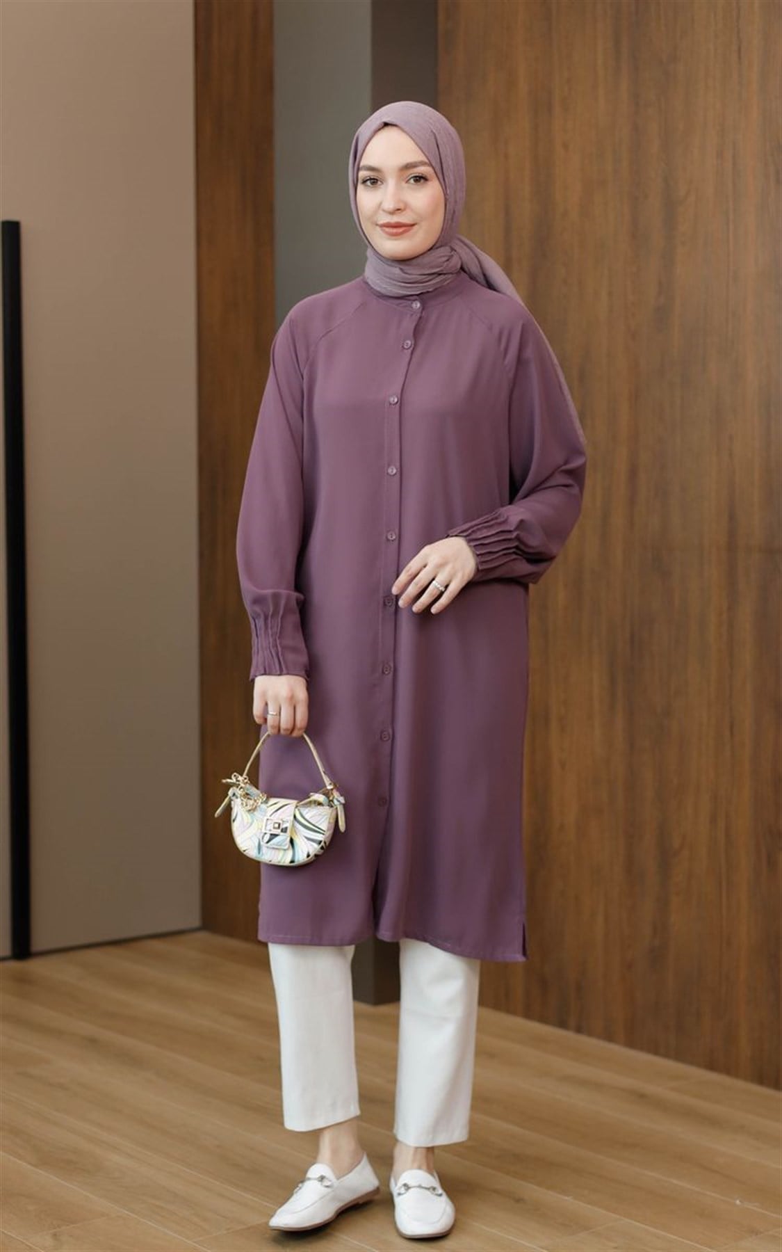 Lina Medine İpeği Uzun Tunik Leylak 