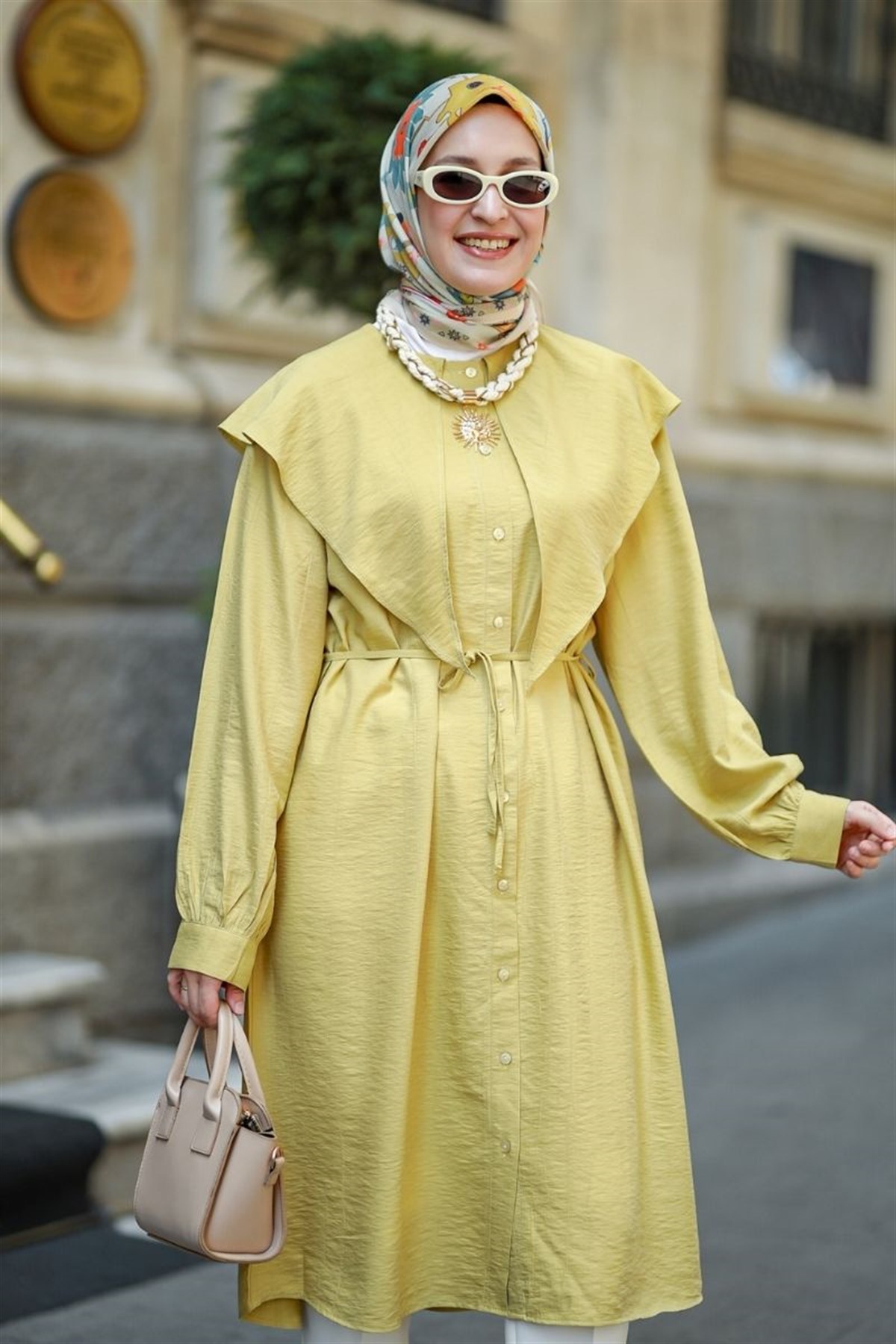 Linda Yakalı Çilek Uzun Tunik Olive