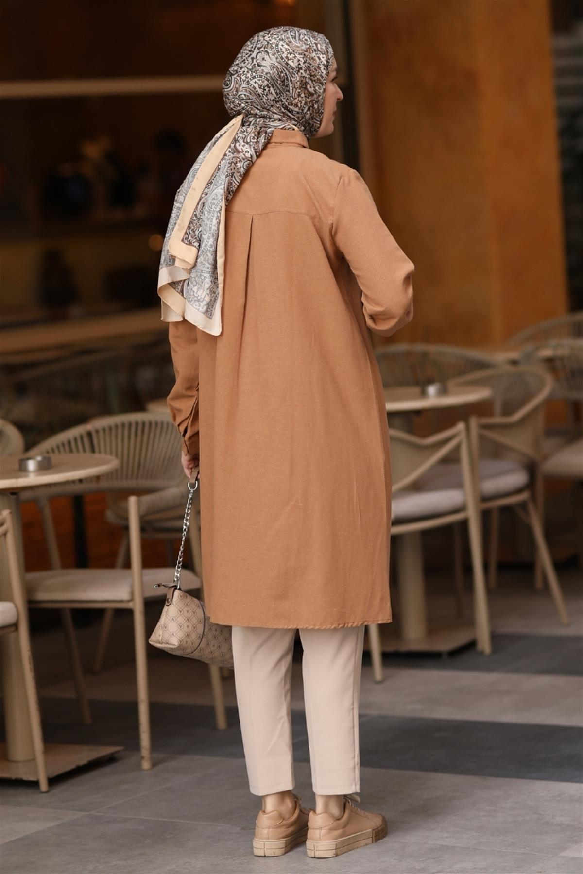 Luna Cebi Nakışlı Uzun Tunik Camel