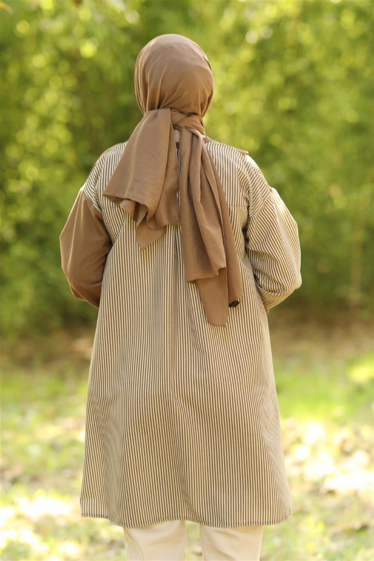 Mila Gofre Detaylı Uzun Sweat Camel