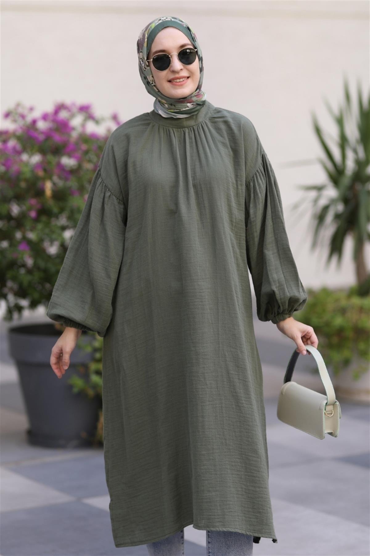 Mila Müslin Uzun Tunik Haki