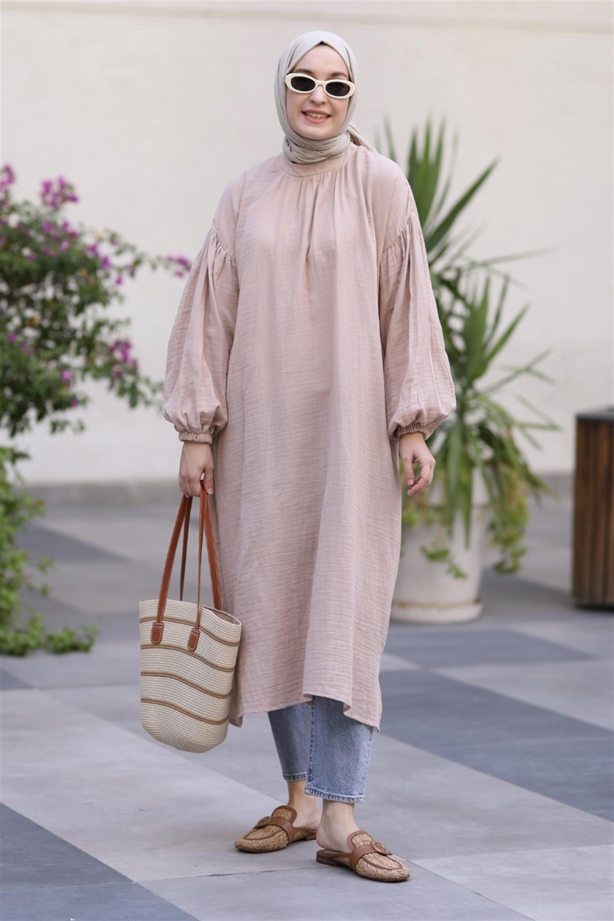 Mila Müslin Uzun Tunik Vizon