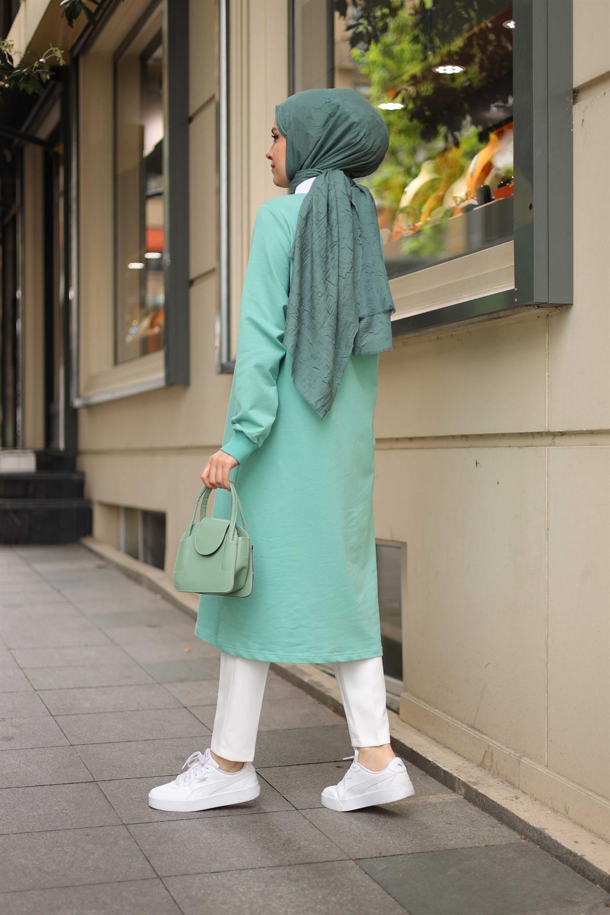 Minel Polo Yaka Sweat Tunik Mint Yeşili