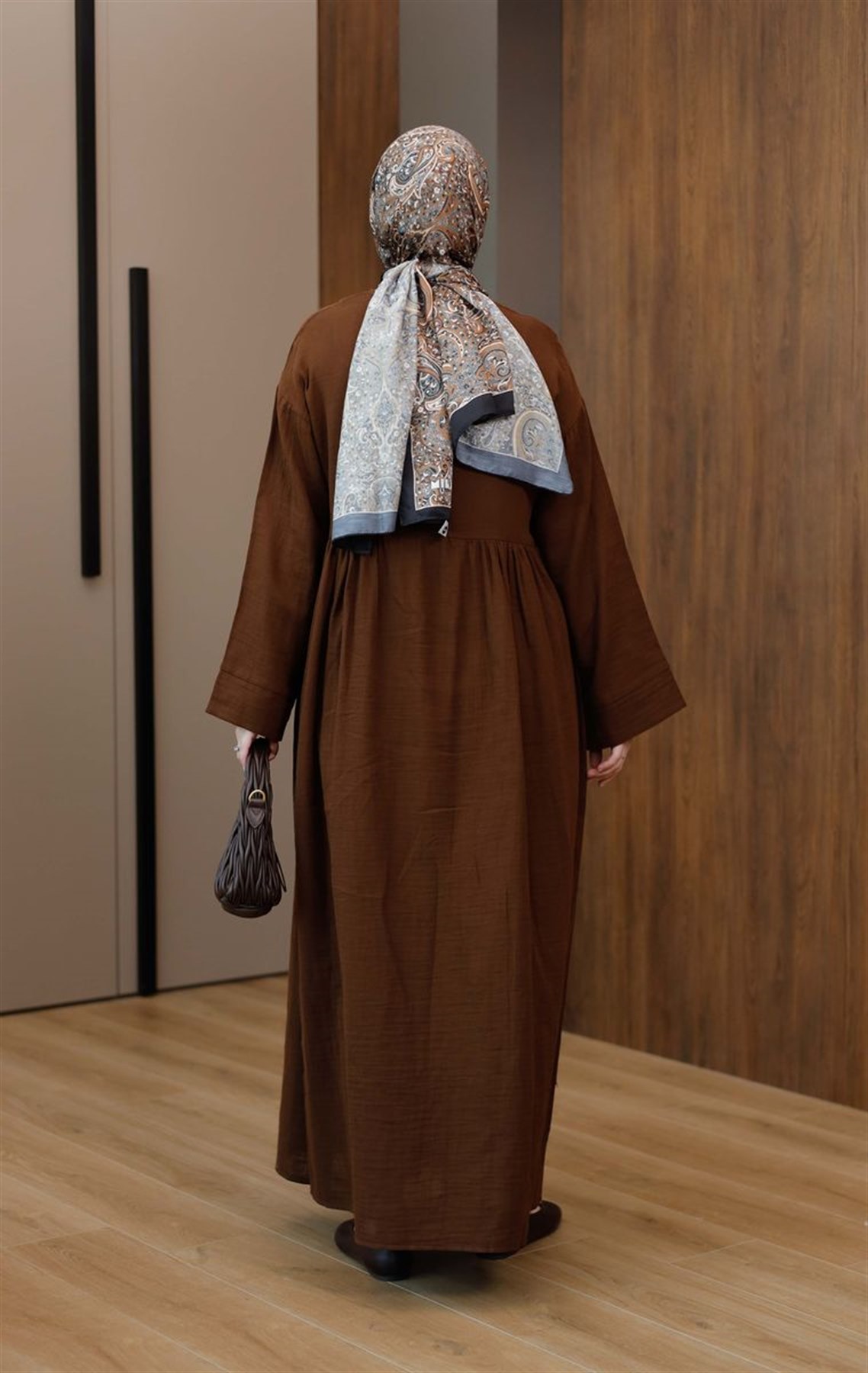 Müslin Uzun Elbise Kahve