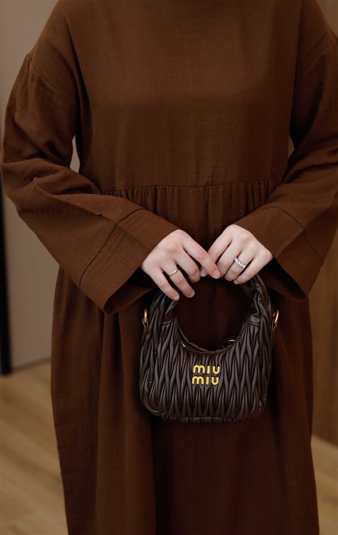 Müslin Uzun Elbise Kahve