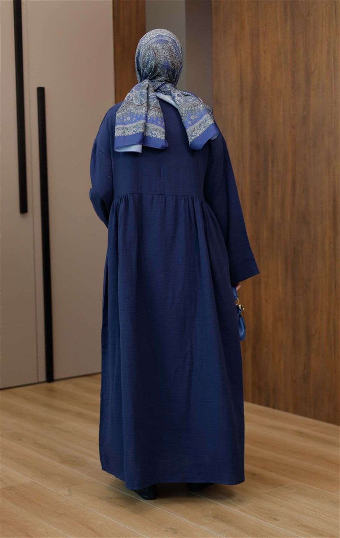 Müslin Uzun Elbise Lacivert