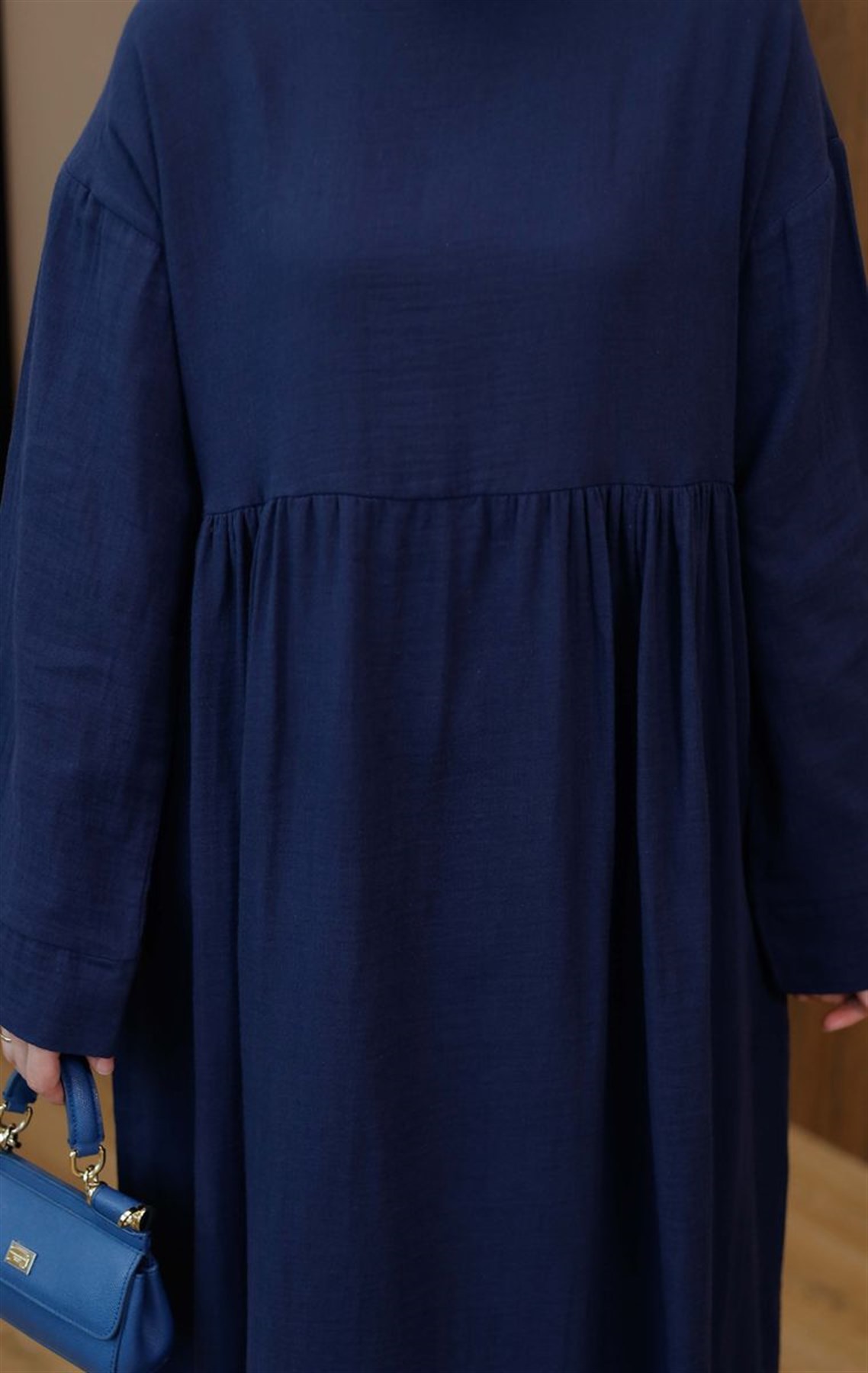 Müslin Uzun Elbise Lacivert
